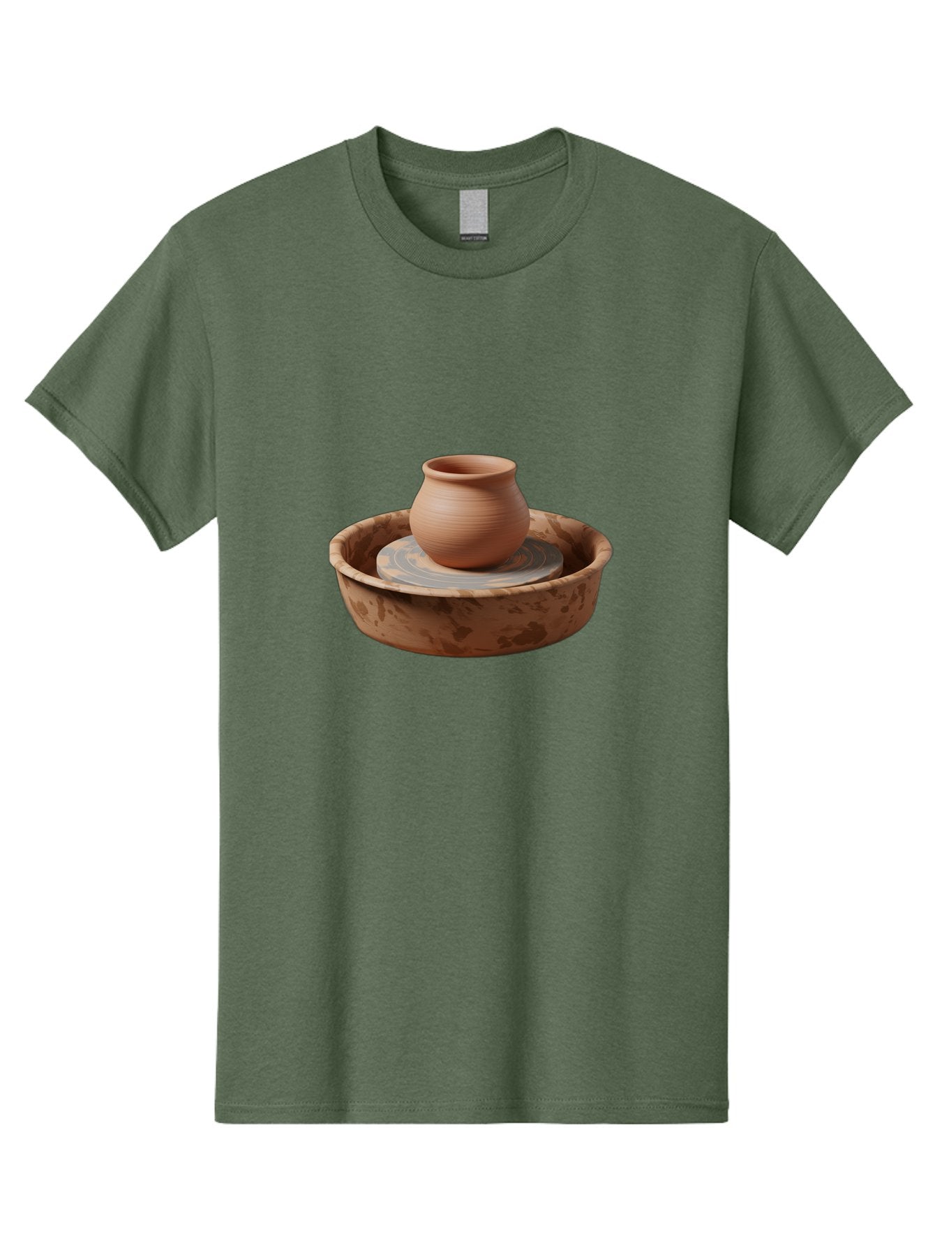 Potter-S-Wheel-With-Clay-Pot Men'S Graphic Tee, 100% Cotton, Comfortable Casual Summer Wear, Machine Washable, Pottery Wheel, Clay Pot, Ceramic Art, Handmade Crafts, Pottery Making, Clay Vessel, Terracotta, Artisan Work, Creative Process, Bab239