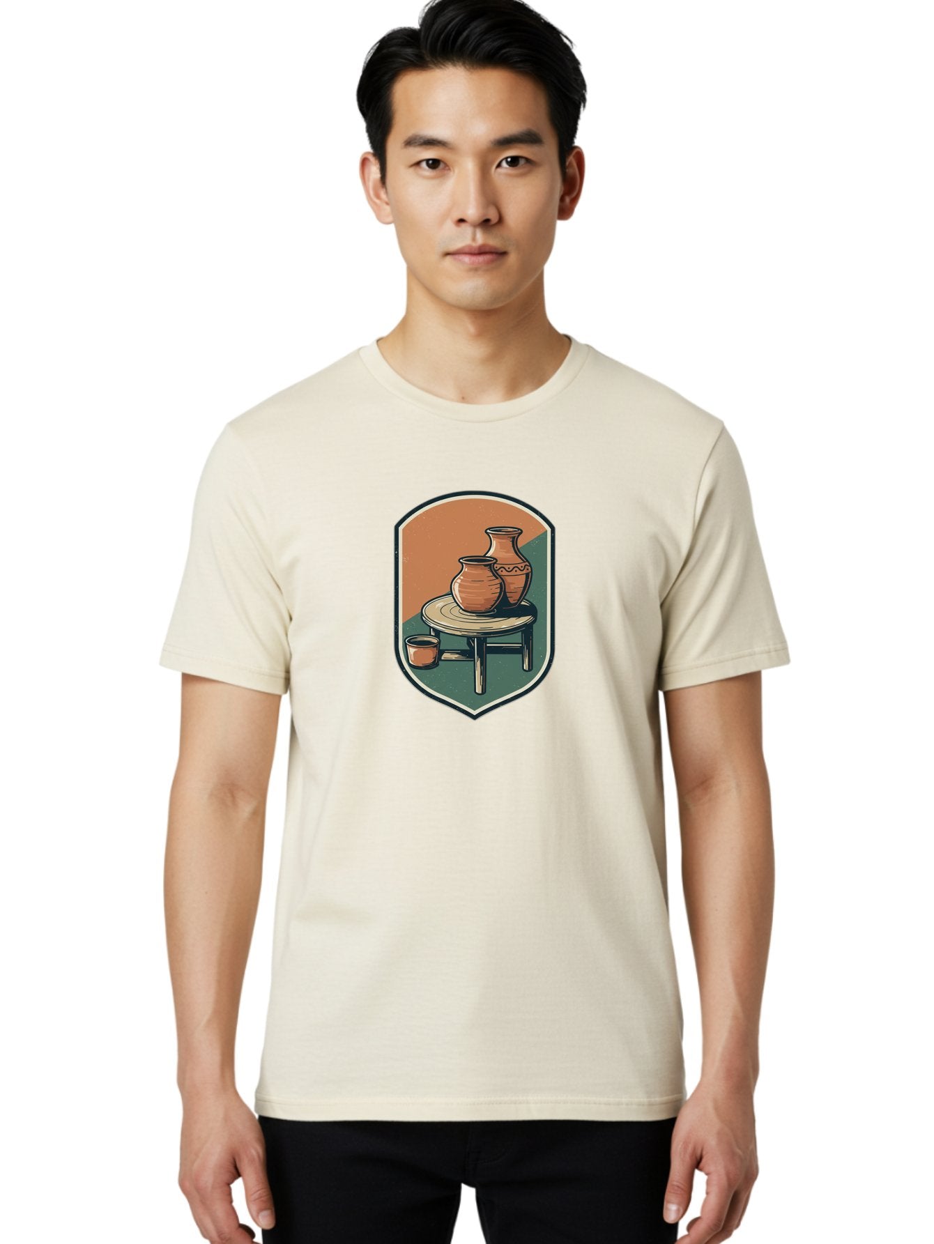 Pottery-On-Table Men'S Graphic Tee, 100% Cotton, Comfortable Casual Summer Wear, Machine Washable, Clay Pots, Earthy Tones, Ceramic Vases, Table Setting, Rustic Charm, Vintage Decor, Pottery, Traditional Craftsmanship, Handmade Ceramics Bab244 20