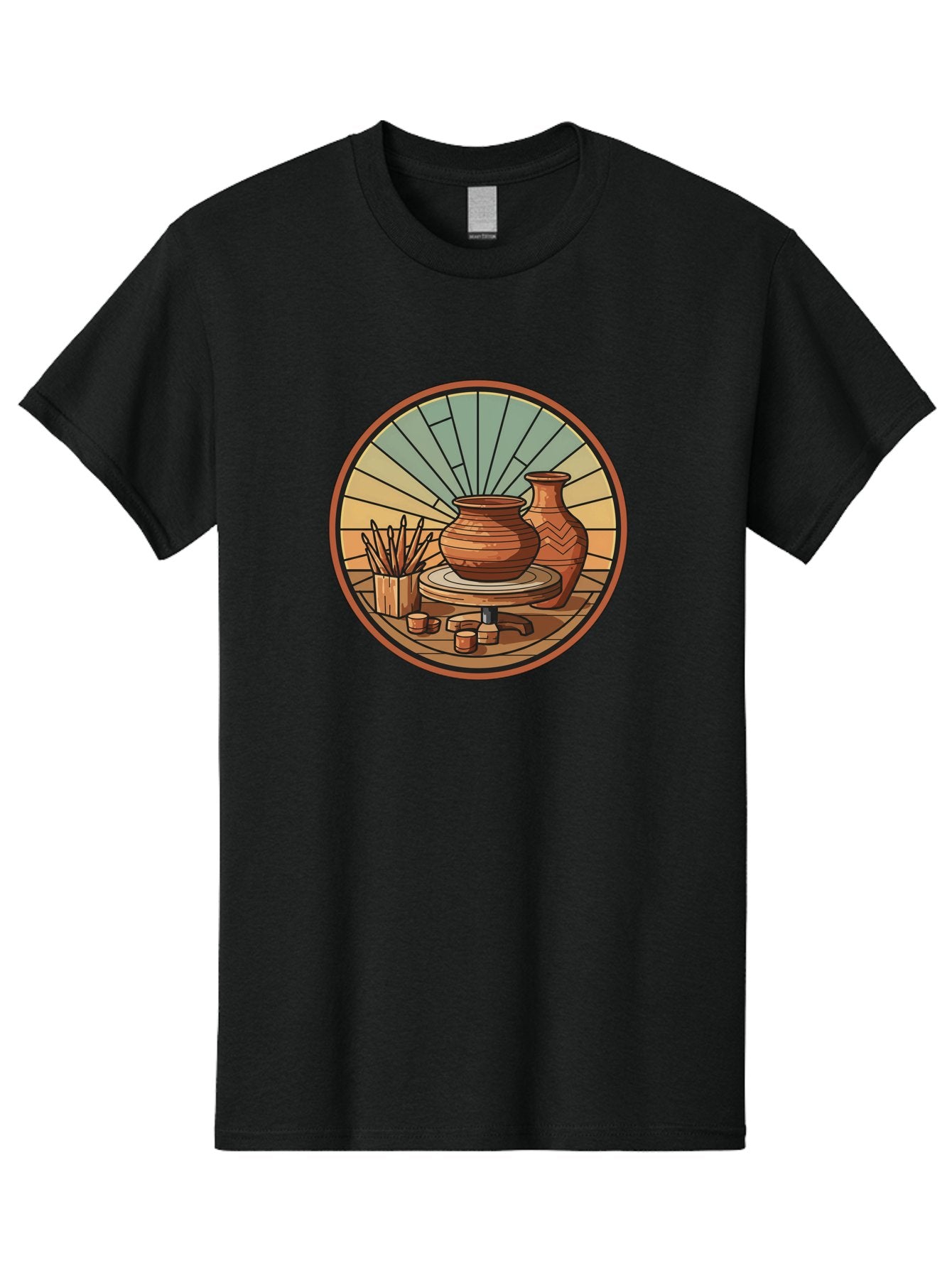 Pottery-Wheel-Illustration Men'S Graphic Tee, 100% Cotton, Comfortable Casual Summer Wear, Machine Washable, Clay Pot On Pottery Wheel, Ceramic Art, Handmade Pottery, Pottery Tools, Clay Vase, Decorative Ceramics, Artisanal Craftsmanship, Bab254 6