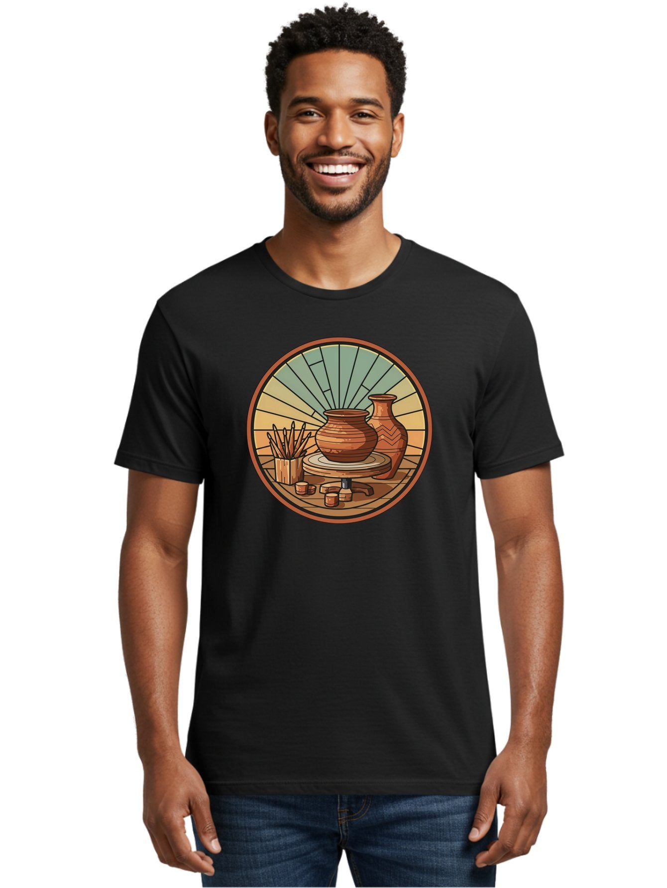 Pottery-Wheel-Illustration Men'S Graphic Tee, 100% Cotton, Comfortable Casual Summer Wear, Machine Washable, Clay Pot On Pottery Wheel, Ceramic Art, Handmade Pottery, Pottery Tools, Clay Vase, Decorative Ceramics, Artisanal Craftsmanship, Bab254 24