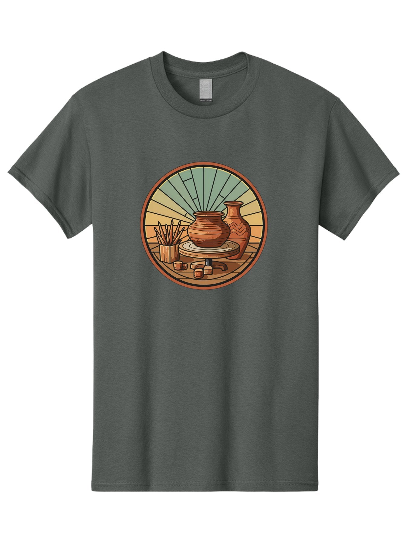 Pottery-Wheel-Illustration Men'S Graphic Tee, 100% Cotton, Comfortable Casual Summer Wear, Machine Washable, Clay Pot On Pottery Wheel, Ceramic Art, Handmade Pottery, Pottery Tools, Clay Vase, Decorative Ceramics, Artisanal Craftsmanship, Bab254 4