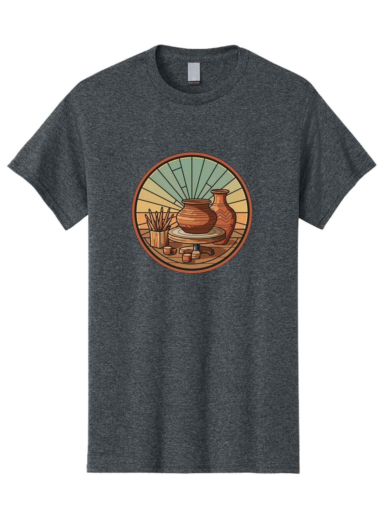 Pottery-Wheel-Illustration Men'S Graphic Tee, 100% Cotton, Comfortable Casual Summer Wear, Machine Washable, Clay Pot On Pottery Wheel, Ceramic Art, Handmade Pottery, Pottery Tools, Clay Vase, Decorative Ceramics, Artisanal Craftsmanship, Bab254 13