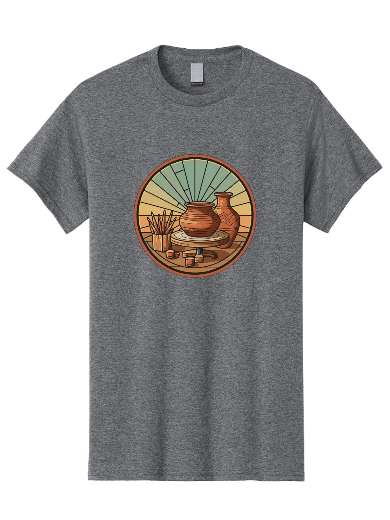 Pottery-Wheel-Illustration Men'S Graphic Tee, 100% Cotton, Comfortable Casual Summer Wear, Machine Washable, Clay Pot On Pottery Wheel, Ceramic Art, Handmade Pottery, Pottery Tools, Clay Vase, Decorative Ceramics, Artisanal Craftsmanship, Bab254