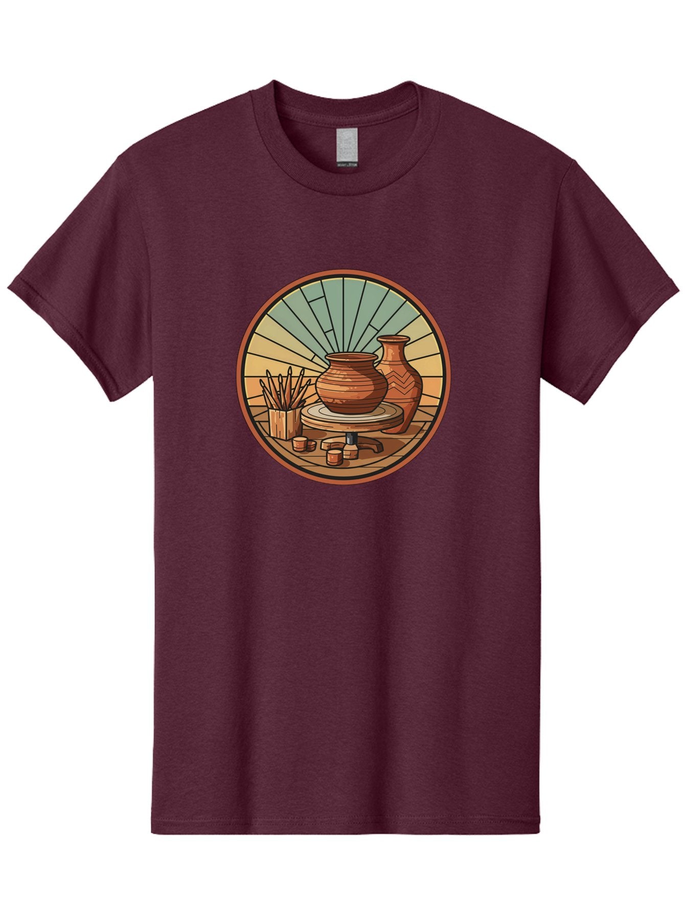 Pottery-Wheel-Illustration Men'S Graphic Tee, 100% Cotton, Comfortable Casual Summer Wear, Machine Washable, Clay Pot On Pottery Wheel, Ceramic Art, Handmade Pottery, Pottery Tools, Clay Vase, Decorative Ceramics, Artisanal Craftsmanship, Bab254 9