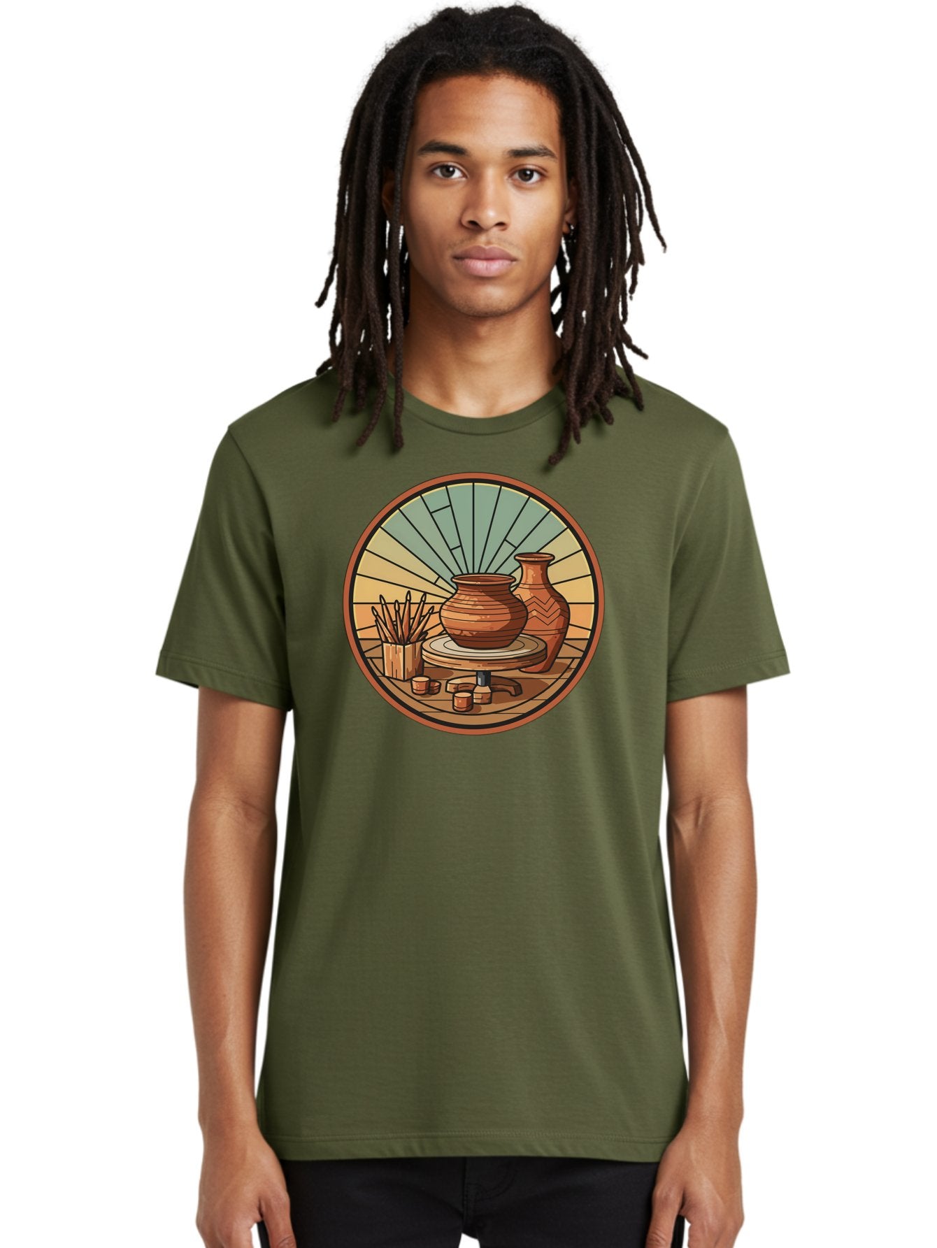 Pottery-Wheel-Illustration Men'S Graphic Tee, 100% Cotton, Comfortable Casual Summer Wear, Machine Washable, Clay Pot On Pottery Wheel, Ceramic Art, Handmade Pottery, Pottery Tools, Clay Vase, Decorative Ceramics, Artisanal Craftsmanship, Bab254 23