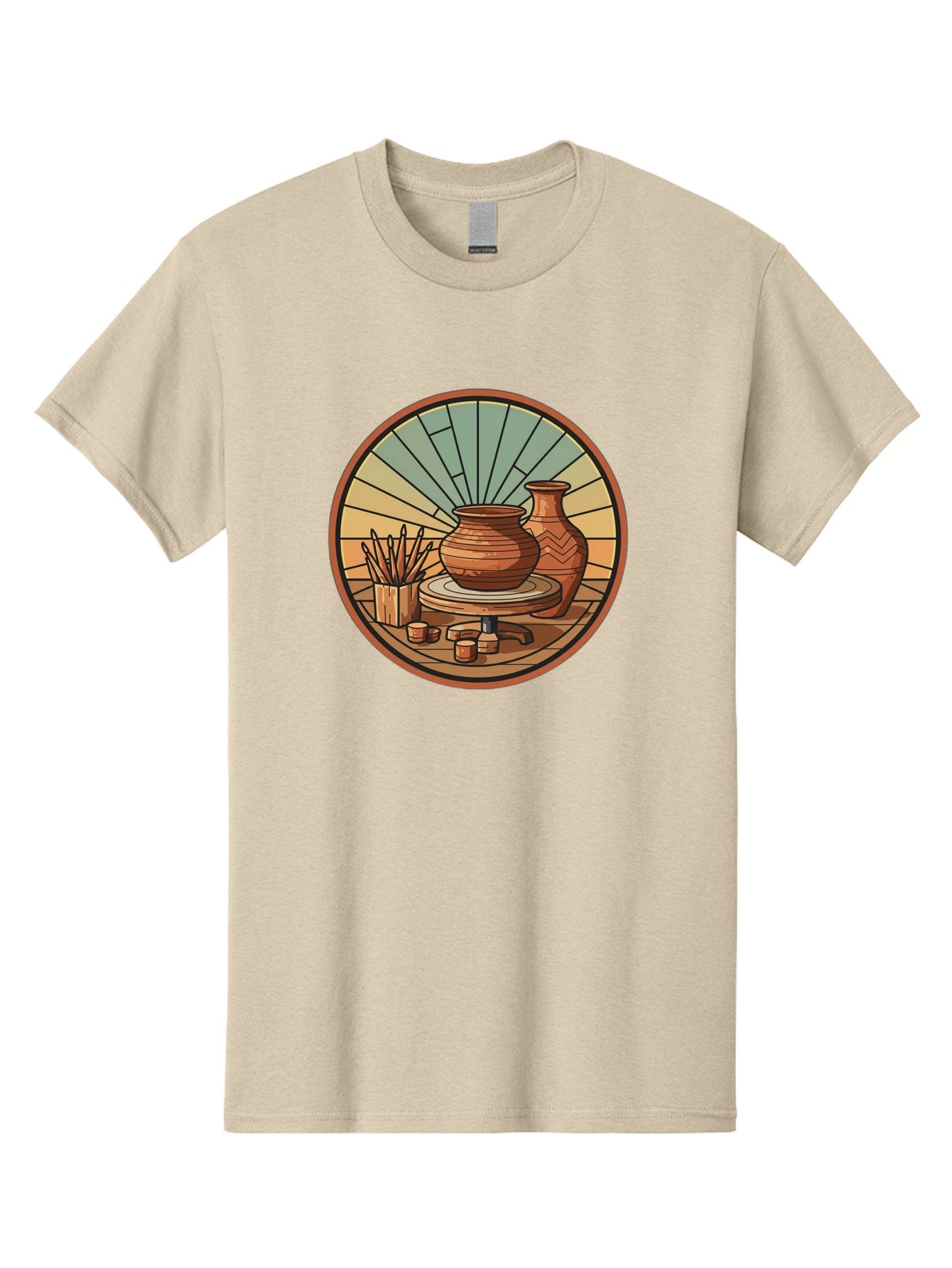 Pottery-Wheel-Illustration Men'S Graphic Tee, 100% Cotton, Comfortable Casual Summer Wear, Machine Washable, Clay Pot On Pottery Wheel, Ceramic Art, Handmade Pottery, Pottery Tools, Clay Vase, Decorative Ceramics, Artisanal Craftsmanship, Bab254 14