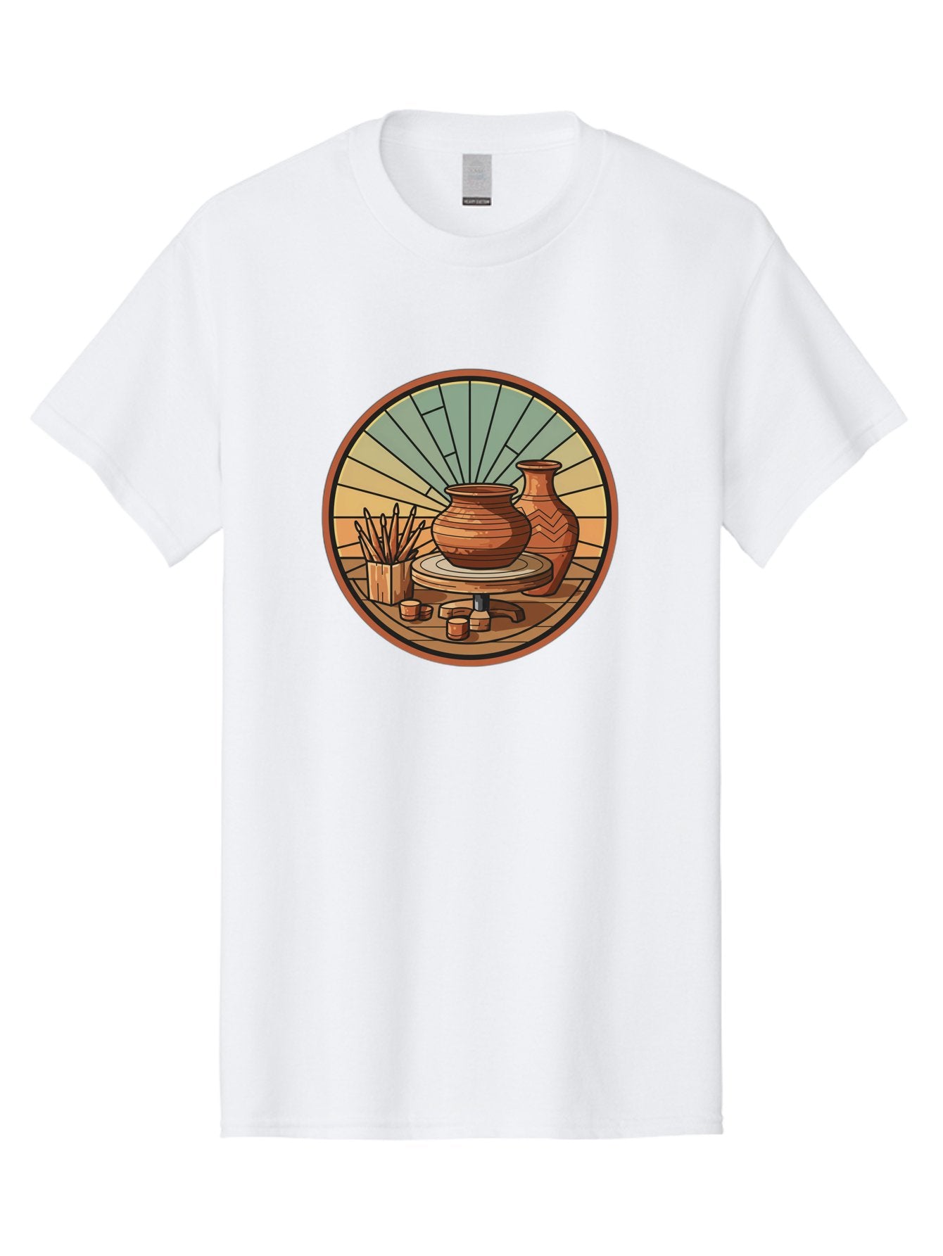 Pottery-Wheel-Illustration Men'S Graphic Tee, 100% Cotton, Comfortable Casual Summer Wear, Machine Washable, Clay Pot On Pottery Wheel, Ceramic Art, Handmade Pottery, Pottery Tools, Clay Vase, Decorative Ceramics, Artisanal Craftsmanship, Bab254 10