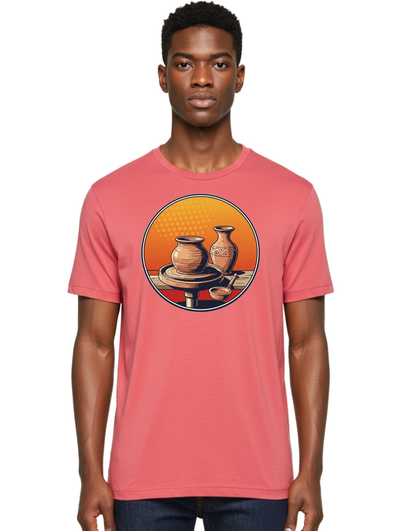 Pottery-Wheel Men'S Graphic Tee, 100% Cotton, Comfortable Casual Summer Wear, Machine Washable, Pottery Wheel, Clay Pot, Handmade Ceramics, Pottery Tools, Creative Process, Ceramic Art, Traditional Craftsmanship, Artisanal Pottery Bab255 28