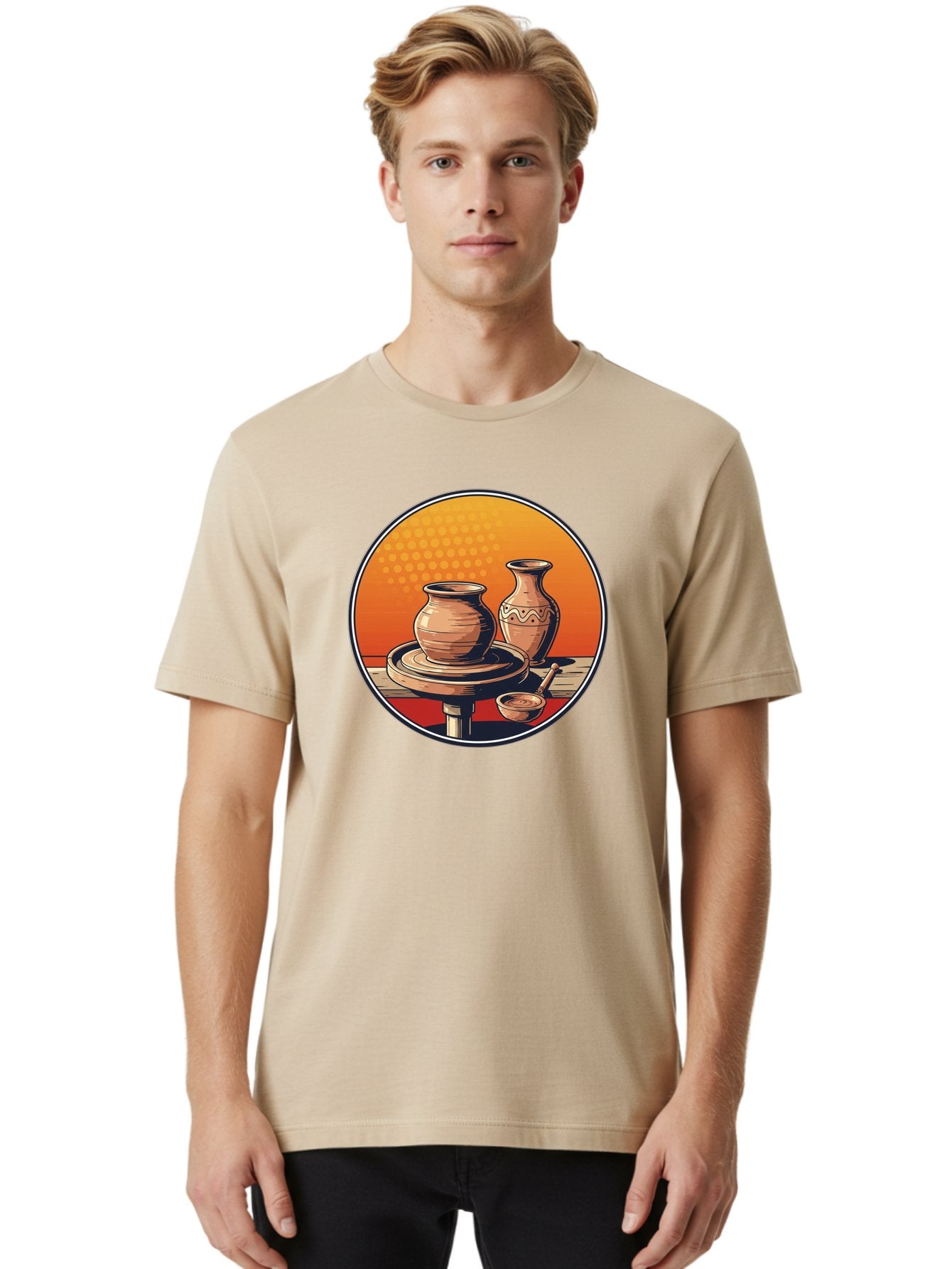 Pottery-Wheel Men'S Graphic Tee, 100% Cotton, Comfortable Casual Summer Wear, Machine Washable, Pottery Wheel, Clay Pot, Handmade Ceramics, Pottery Tools, Creative Process, Ceramic Art, Traditional Craftsmanship, Artisanal Pottery Bab255 26