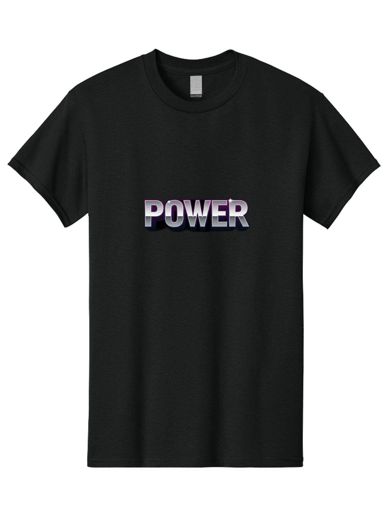 Power Men'S Graphic Tee, 100% Cotton, Comfortable Casual Summer Wear, Machine Washable, Power, Strength, Energy, Bold Font, Silver Text, 3D Effect, Chrome Finish, Motivational, Empowerment, Energy Boost Bab257