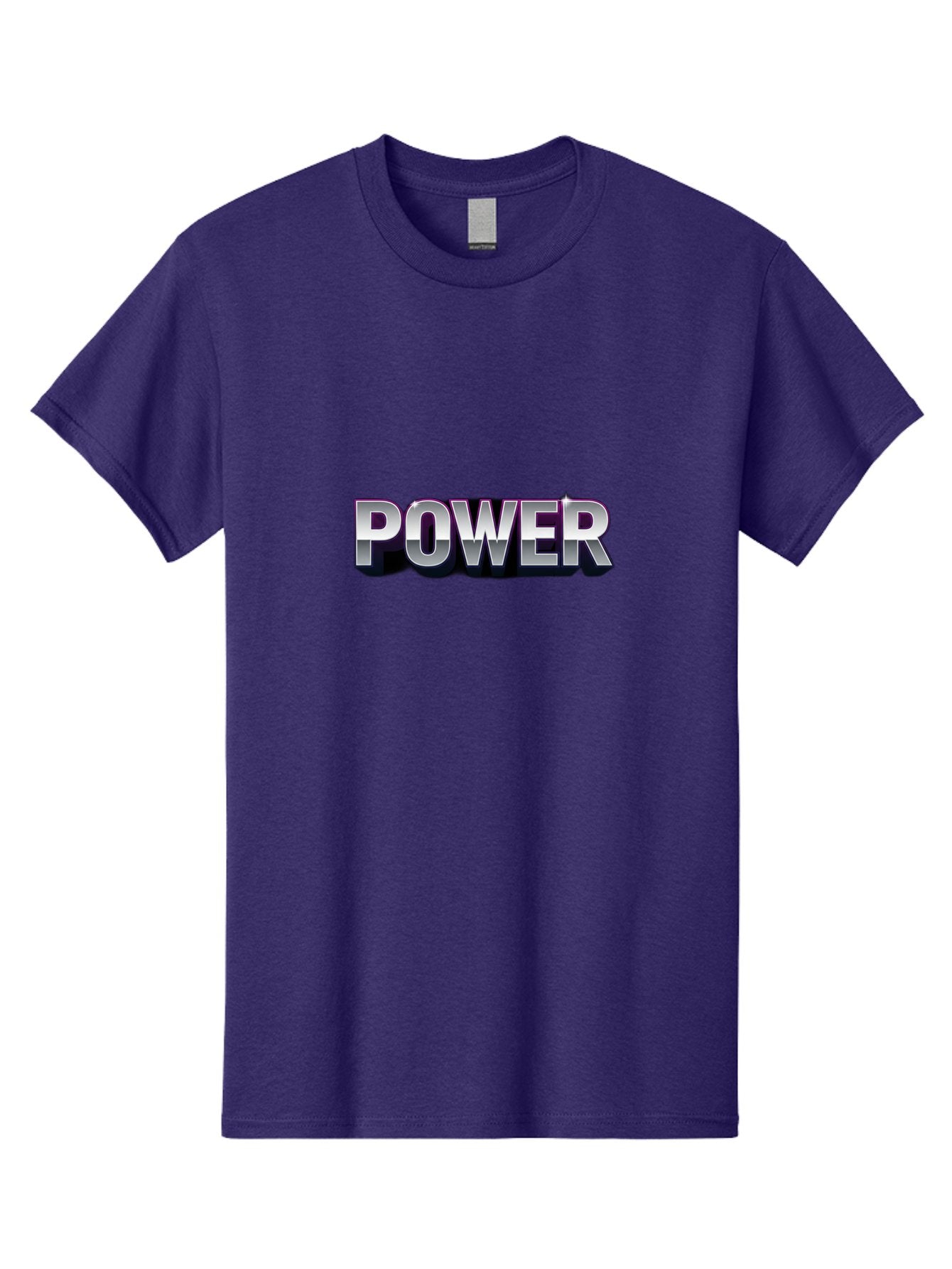 Power Men'S Graphic Tee, 100% Cotton, Comfortable Casual Summer Wear, Machine Washable, Power, Strength, Energy, Bold Font, Silver Text, 3D Effect, Chrome Finish, Motivational, Empowerment, Energy Boost Bab257