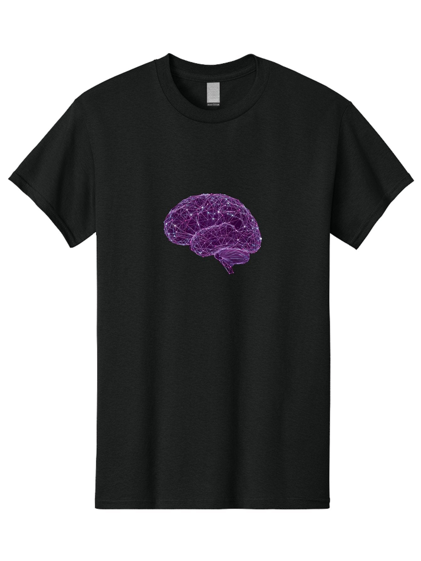 Purple-Brain Men'S Graphic Tee, 100% Cotton, Comfortable Casual Summer Wear, Machine Washable, Digital Brain, Futuristic, Artificial Intelligence, 3D Rendering, Low Poly, Geometric, Neural Connections, Cognitive Function, Technology, Bab261