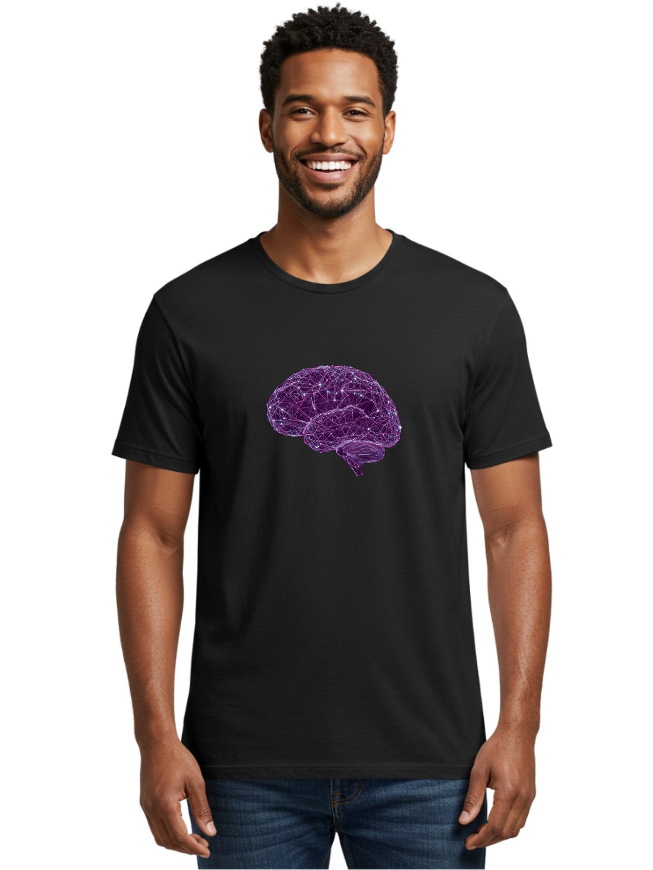 Purple-Brain Men'S Graphic Tee, 100% Cotton, Comfortable Casual Summer Wear, Machine Washable, Digital Brain, Futuristic, Artificial Intelligence, 3D Rendering, Low Poly, Geometric, Neural Connections, Cognitive Function, Technology, Bab261 19