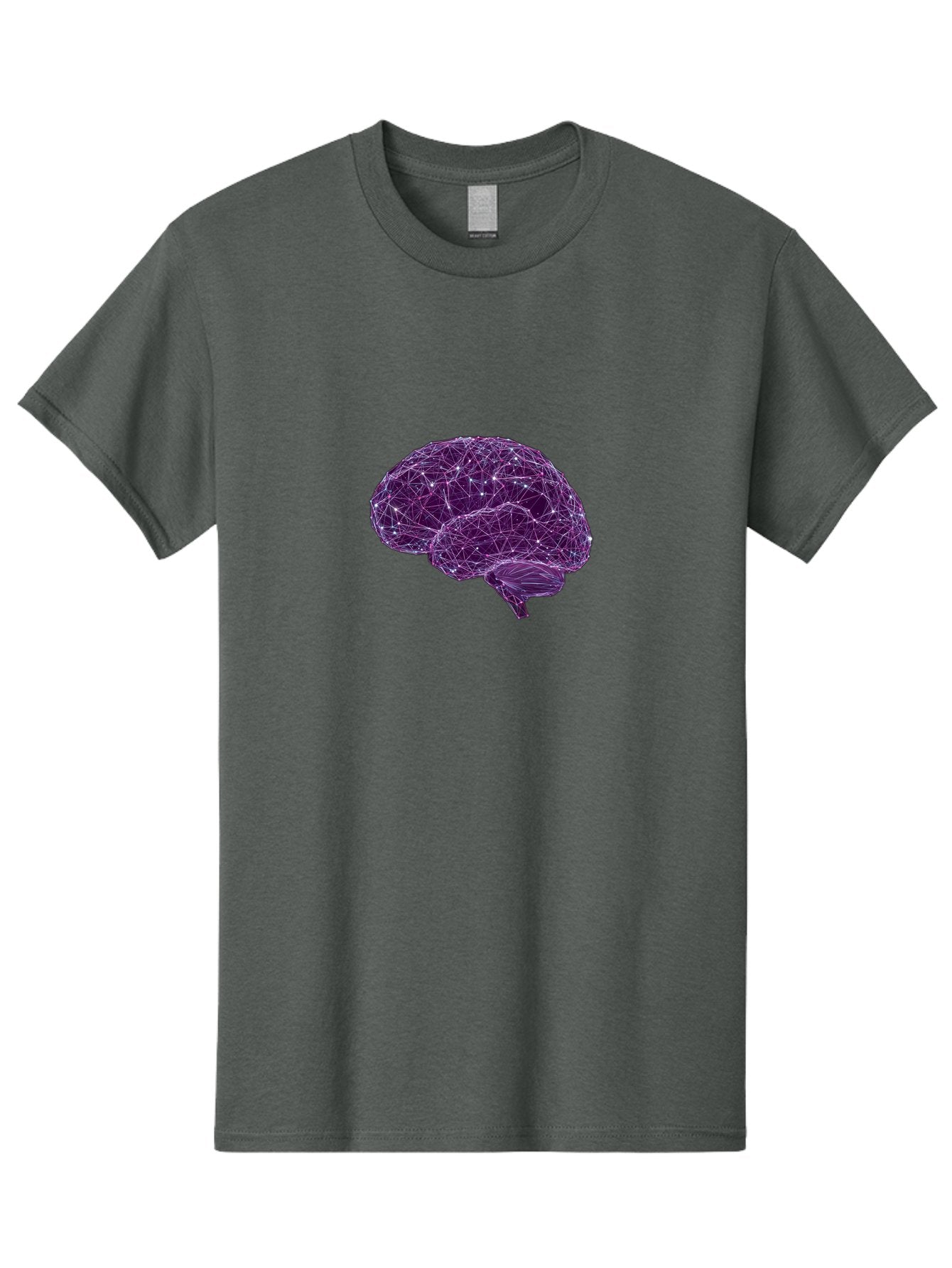 Purple-Brain Men'S Graphic Tee, 100% Cotton, Comfortable Casual Summer Wear, Machine Washable, Digital Brain, Futuristic, Artificial Intelligence, 3D Rendering, Low Poly, Geometric, Neural Connections, Cognitive Function, Technology, Bab261 3