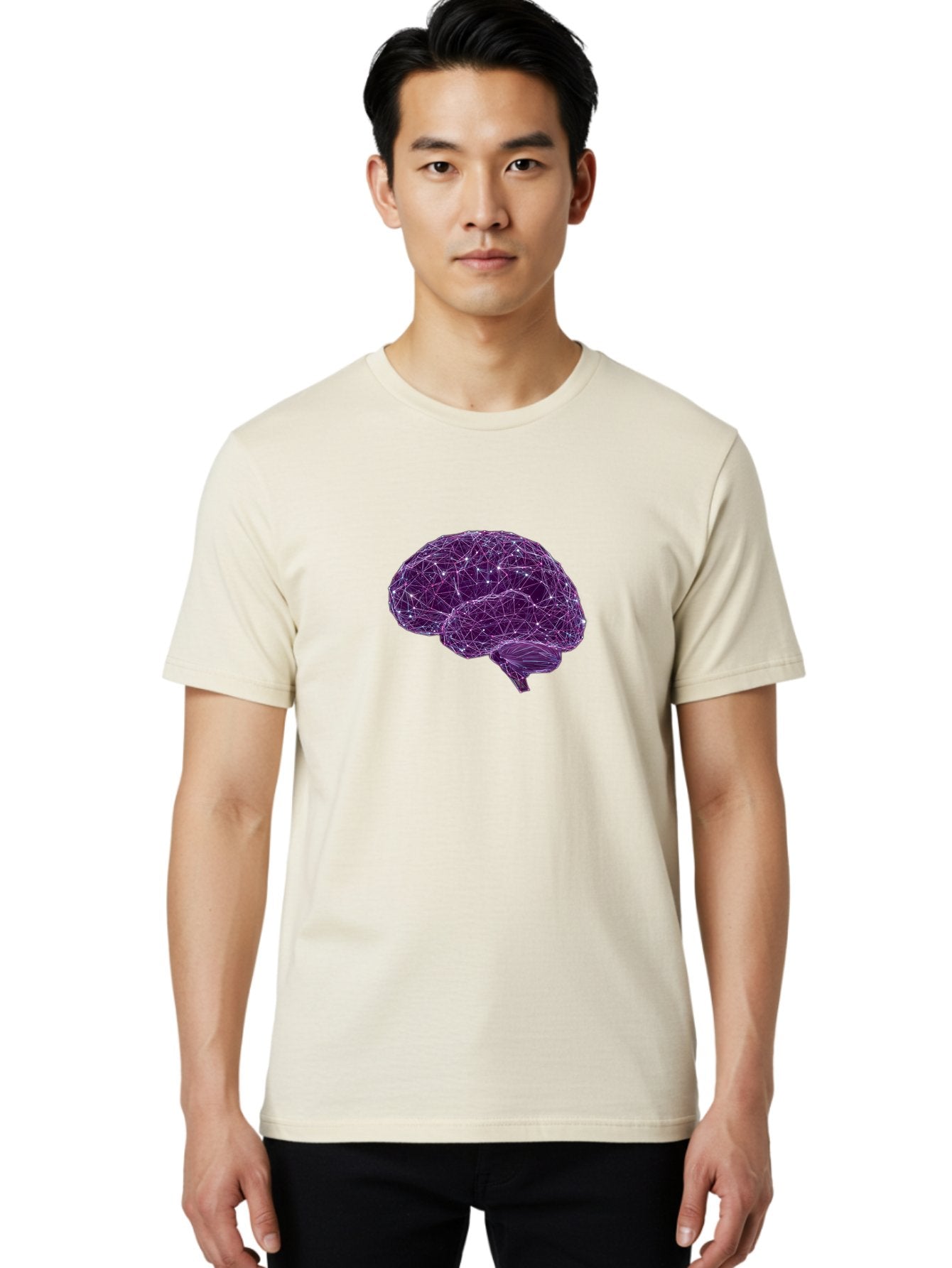 Purple-Brain Men'S Graphic Tee, 100% Cotton, Comfortable Casual Summer Wear, Machine Washable, Digital Brain, Futuristic, Artificial Intelligence, 3D Rendering, Low Poly, Geometric, Neural Connections, Cognitive Function, Technology, Bab261 28