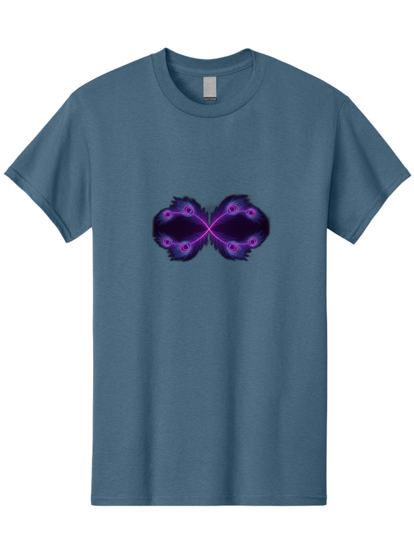 Purple-Feathers-Butterfly Men'S Graphic Tee, 100% Cotton, Comfortable Casual Summer Wear, Machine Washable, Purple Feather Design, Butterfly Shape, Neon Purple Accents, Circular Patterns, Symmetrical Art, Digital Illustration, Fantasy Art, Bab262 6