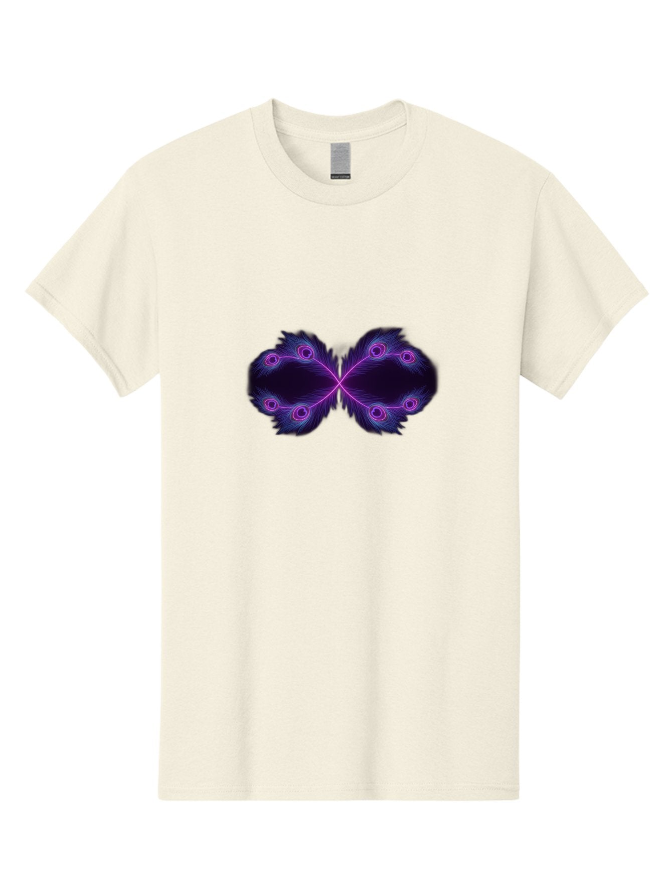 Purple-Feathers-Butterfly Men'S Graphic Tee, 100% Cotton, Comfortable Casual Summer Wear, Machine Washable, Purple Feather Design, Butterfly Shape, Neon Purple Accents, Circular Patterns, Symmetrical Art, Digital Illustration, Fantasy Art, Bab262 13