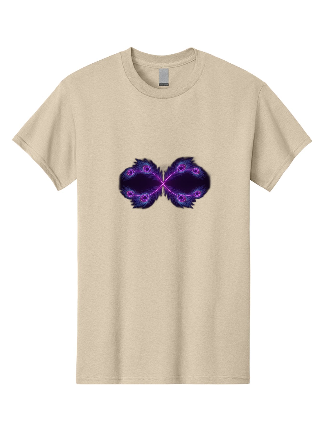 Purple-Feathers-Butterfly Men'S Graphic Tee, 100% Cotton, Comfortable Casual Summer Wear, Machine Washable, Purple Feather Design, Butterfly Shape, Neon Purple Accents, Circular Patterns, Symmetrical Art, Digital Illustration, Fantasy Art, Bab262 10