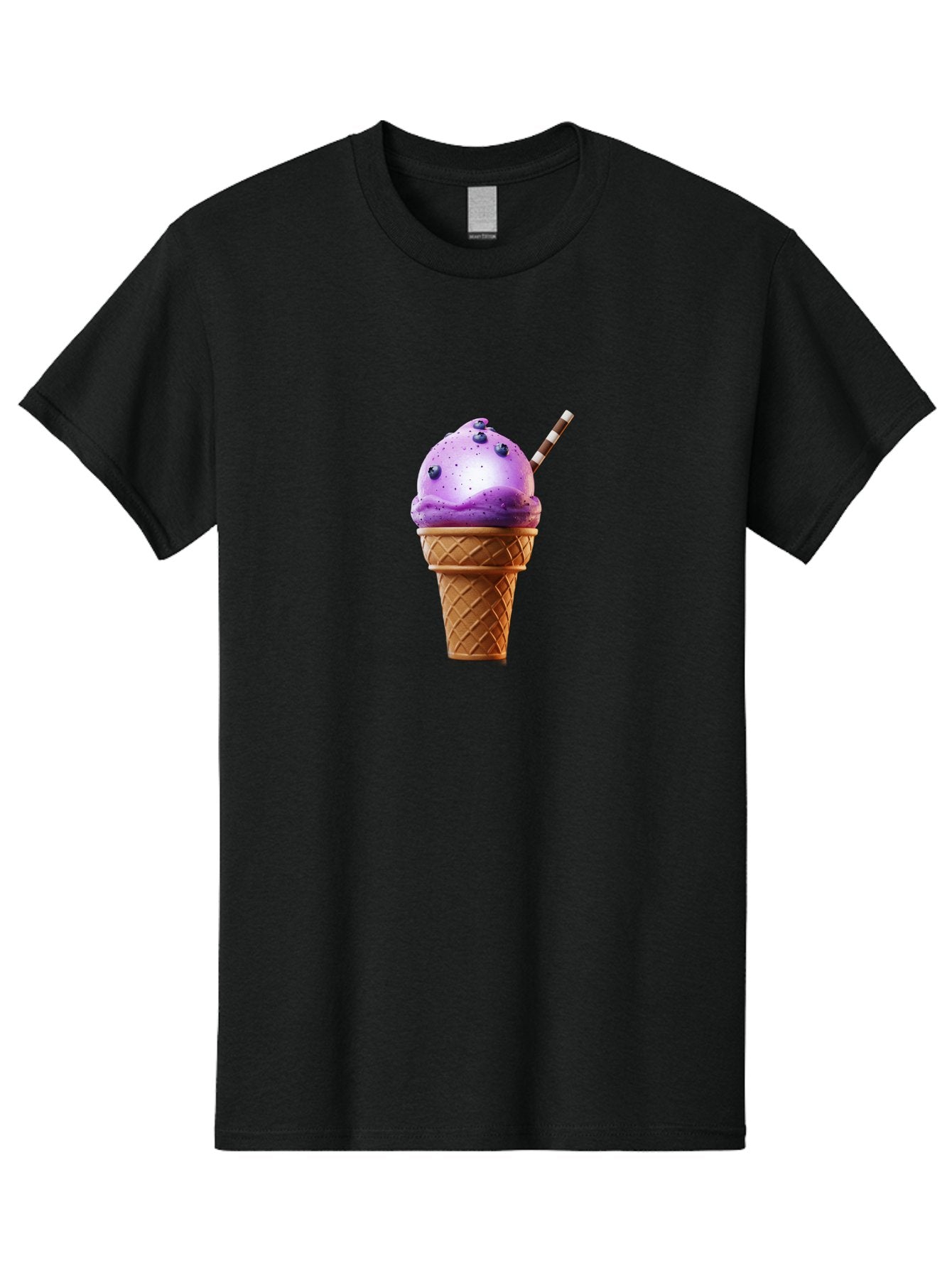 Purple-Ice-Cream-Cone Men'S Graphic Tee, 100% Cotton, Comfortable Casual Summer Wear, Machine Washable, Purple Ice Cream, Waffle Cone, Blueberry Topping, Striped Straw, Sweet Treat, Dessert, Cold Dessert, Creamy Texture, Frozen Yogurt Bab264 8