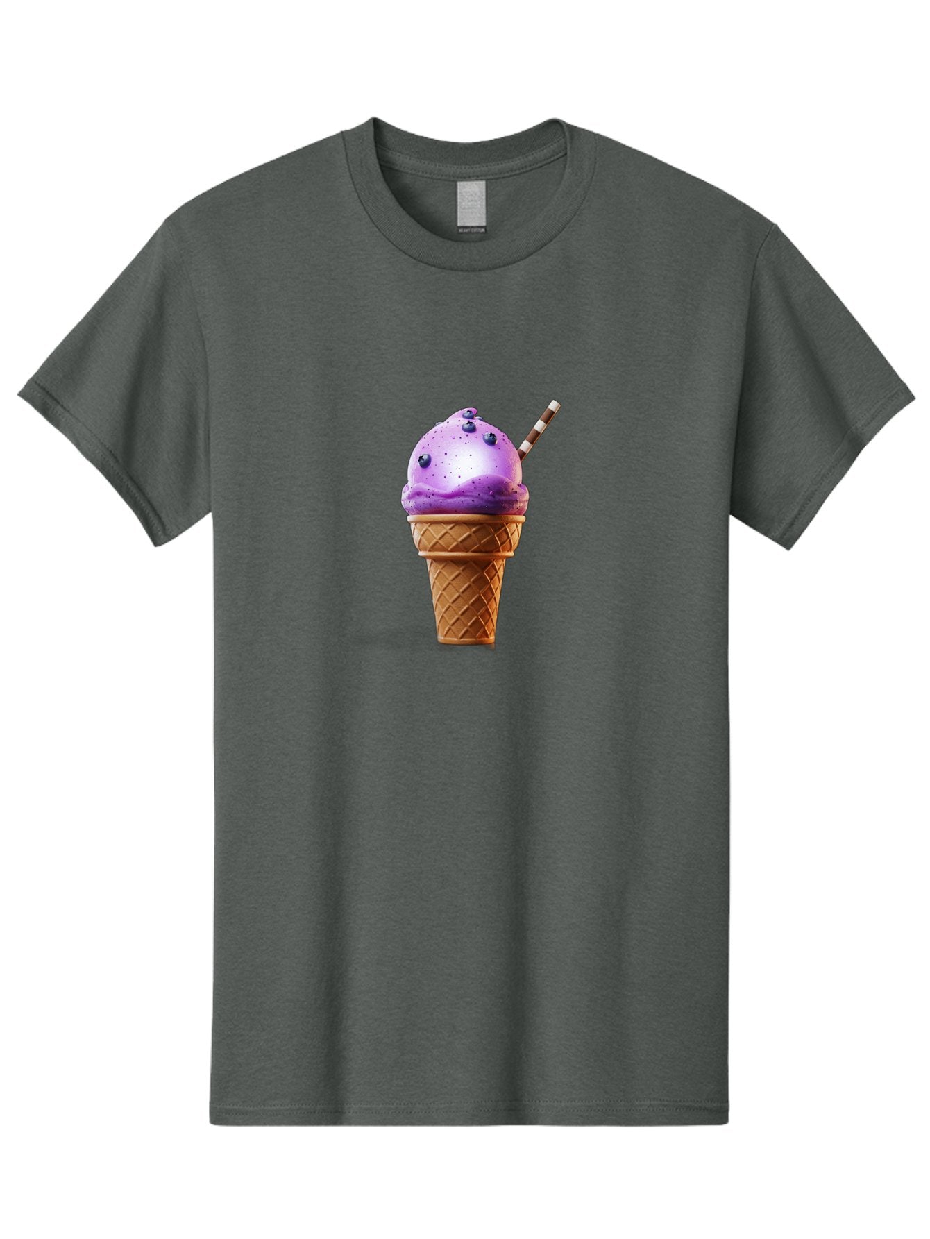 Purple-Ice-Cream-Cone Men'S Graphic Tee, 100% Cotton, Comfortable Casual Summer Wear, Machine Washable, Purple Ice Cream, Waffle Cone, Blueberry Topping, Striped Straw, Sweet Treat, Dessert, Cold Dessert, Creamy Texture, Frozen Yogurt Bab264 4