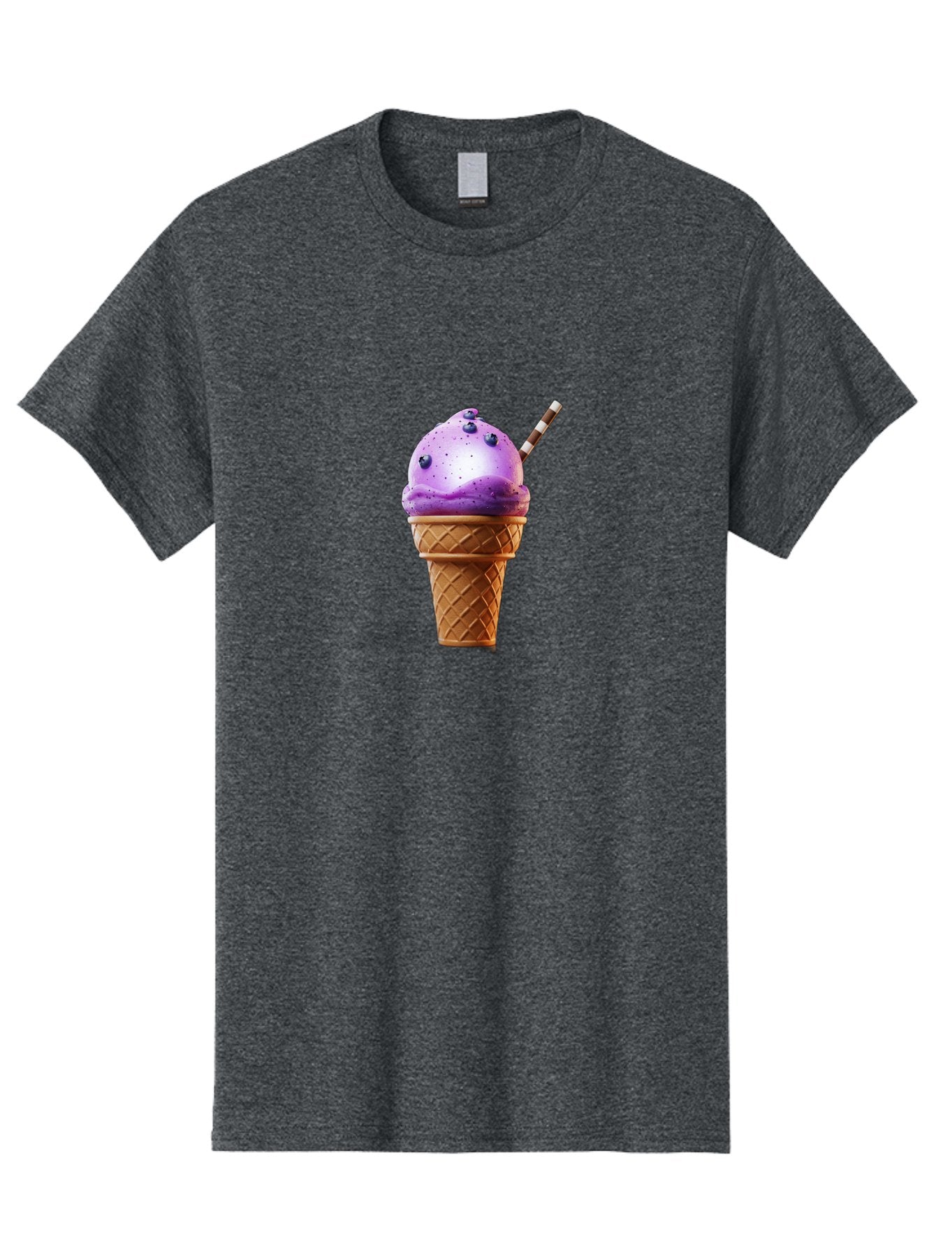 Purple-Ice-Cream-Cone Men'S Graphic Tee, 100% Cotton, Comfortable Casual Summer Wear, Machine Washable, Purple Ice Cream, Waffle Cone, Blueberry Topping, Striped Straw, Sweet Treat, Dessert, Cold Dessert, Creamy Texture, Frozen Yogurt Bab264 11