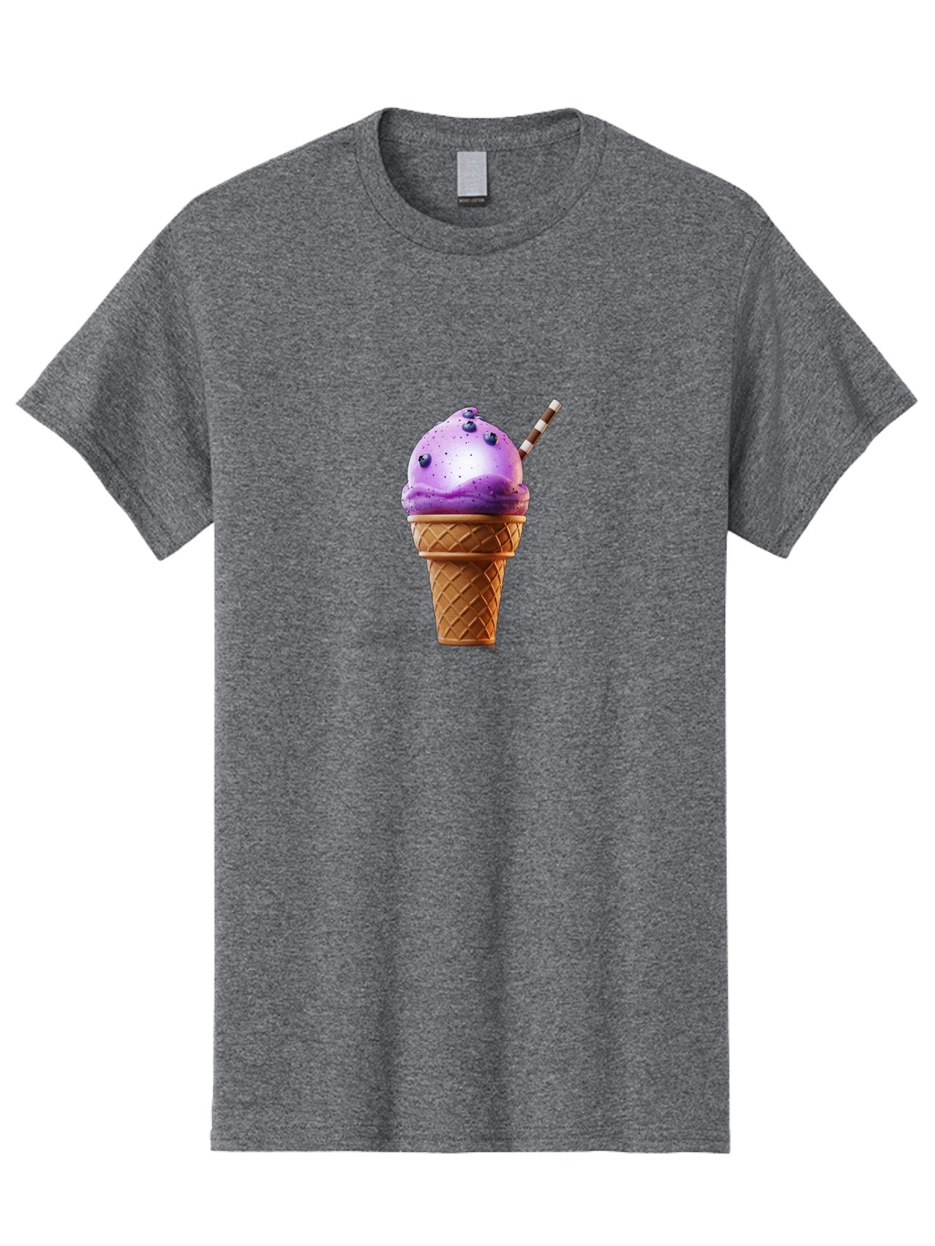 Purple-Ice-Cream-Cone Men'S Graphic Tee, 100% Cotton, Comfortable Casual Summer Wear, Machine Washable, Purple Ice Cream, Waffle Cone, Blueberry Topping, Striped Straw, Sweet Treat, Dessert, Cold Dessert, Creamy Texture, Frozen Yogurt Bab264 10
