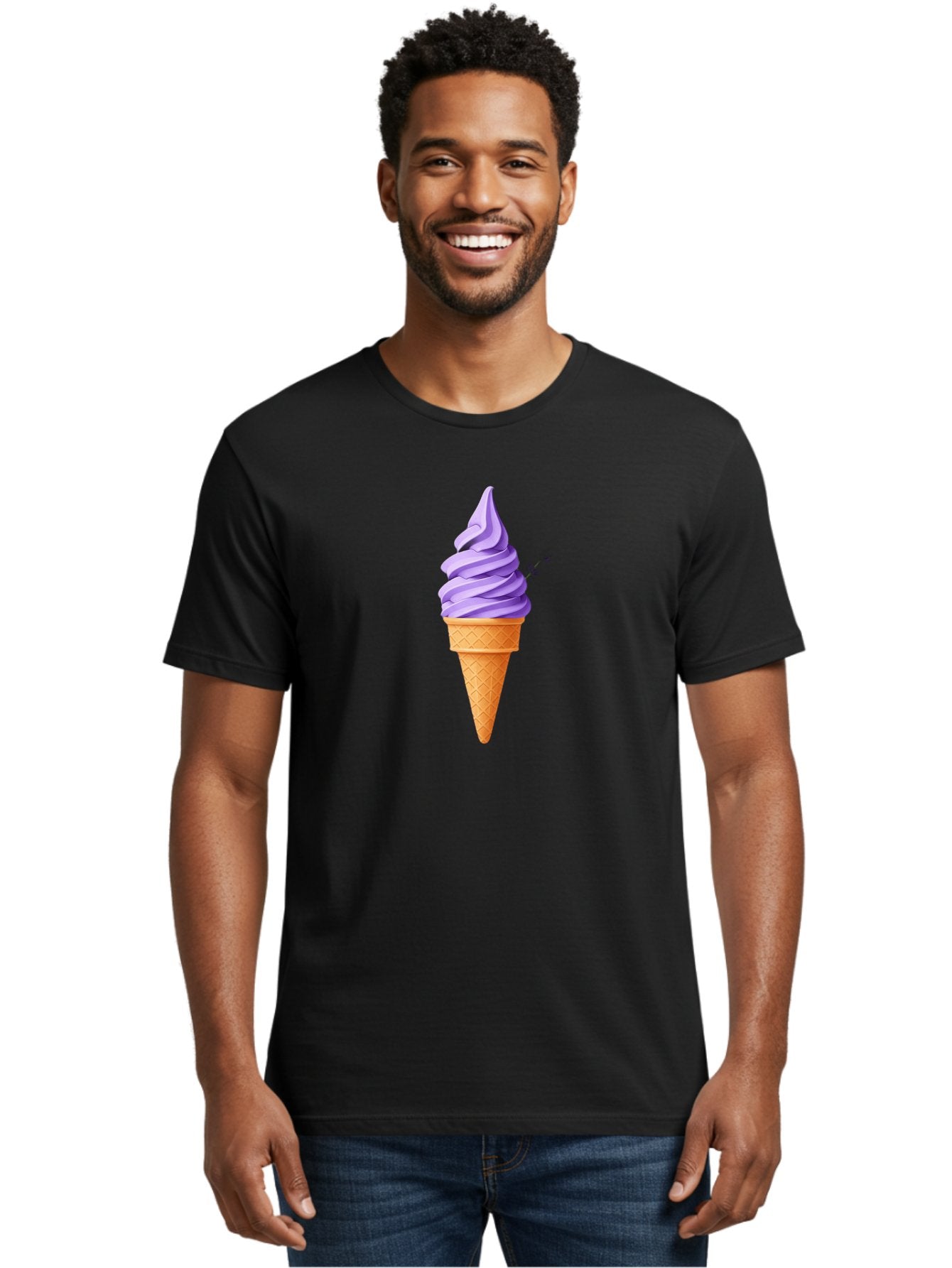 Purple-Ice-Cream Men'S Graphic Tee, 100% Cotton, Comfortable Casual Summer Wear, Machine Washable, Soft-Serve Ice Cream Cone, Purple Ice Cream, Waffle Cone, Sweet Treat, Frozen Dessert, Spiral Design, Summer Snack, Ice Cream Lover, Bab265 16