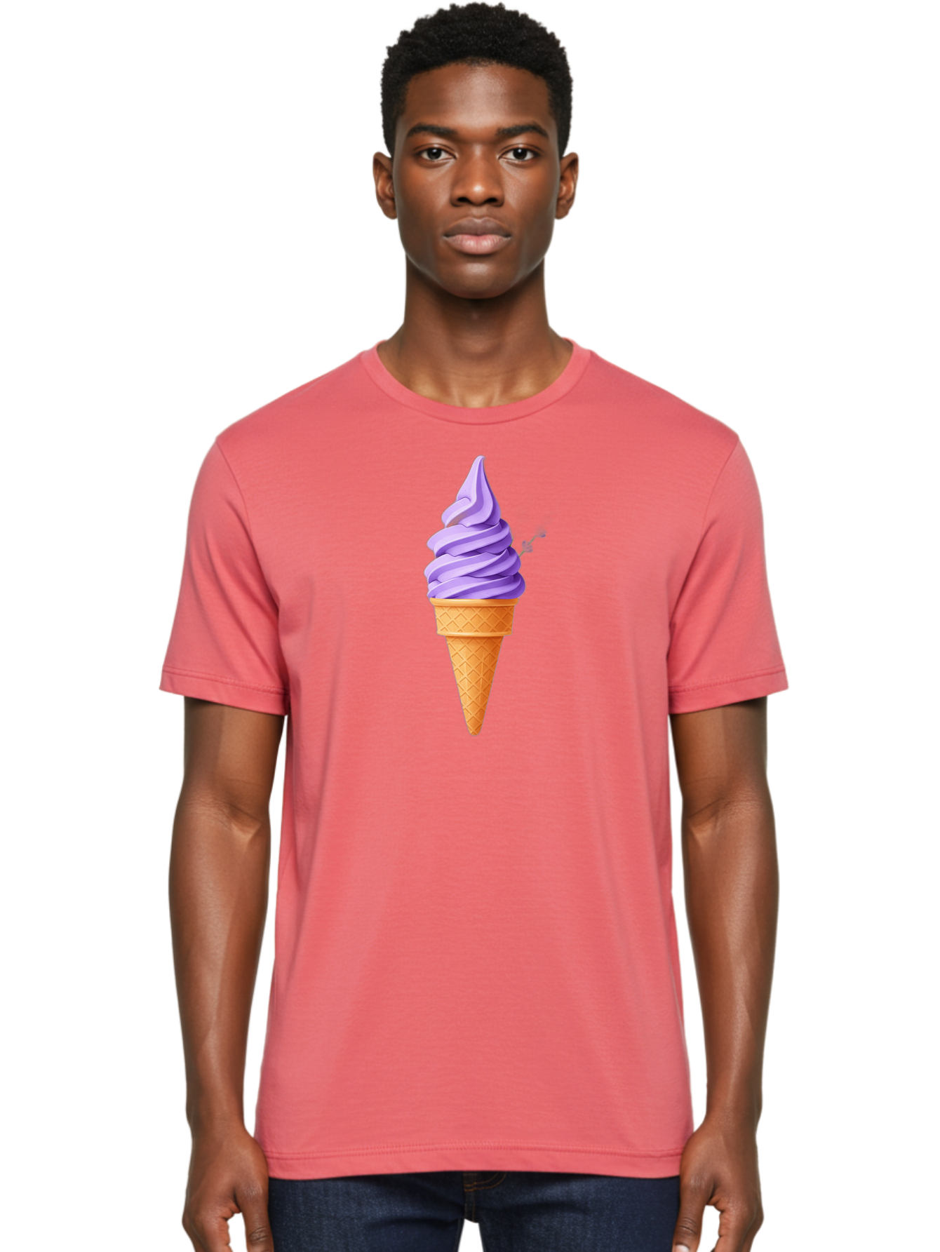 Purple-Ice-Cream Men'S Graphic Tee, 100% Cotton, Comfortable Casual Summer Wear, Machine Washable, Soft-Serve Ice Cream Cone, Purple Ice Cream, Waffle Cone, Sweet Treat, Frozen Dessert, Spiral Design, Summer Snack, Ice Cream Lover, Bab265 8