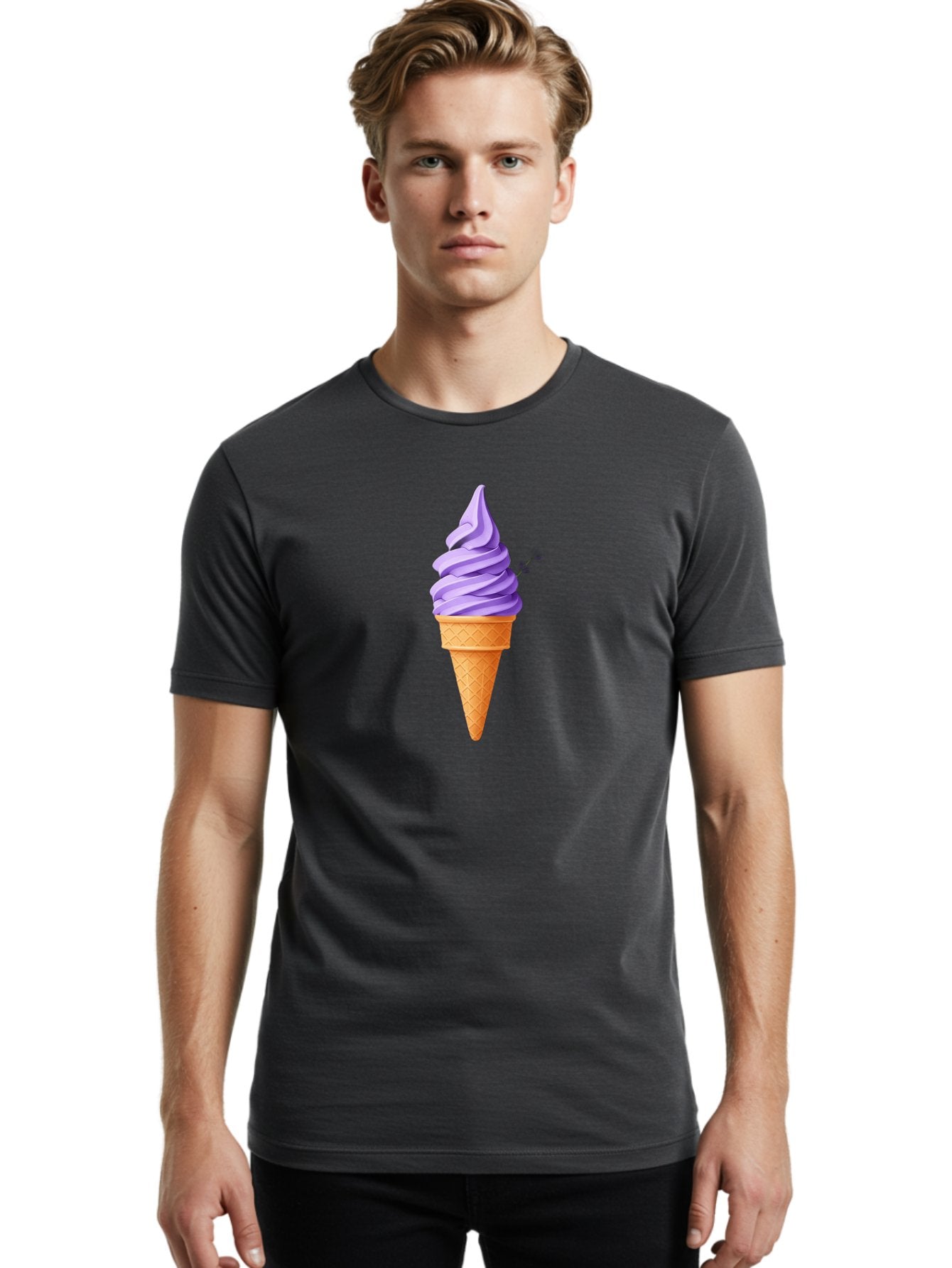 Purple-Ice-Cream Men'S Graphic Tee, 100% Cotton, Comfortable Casual Summer Wear, Machine Washable, Soft-Serve Ice Cream Cone, Purple Ice Cream, Waffle Cone, Sweet Treat, Frozen Dessert, Spiral Design, Summer Snack, Ice Cream Lover, Bab265 18