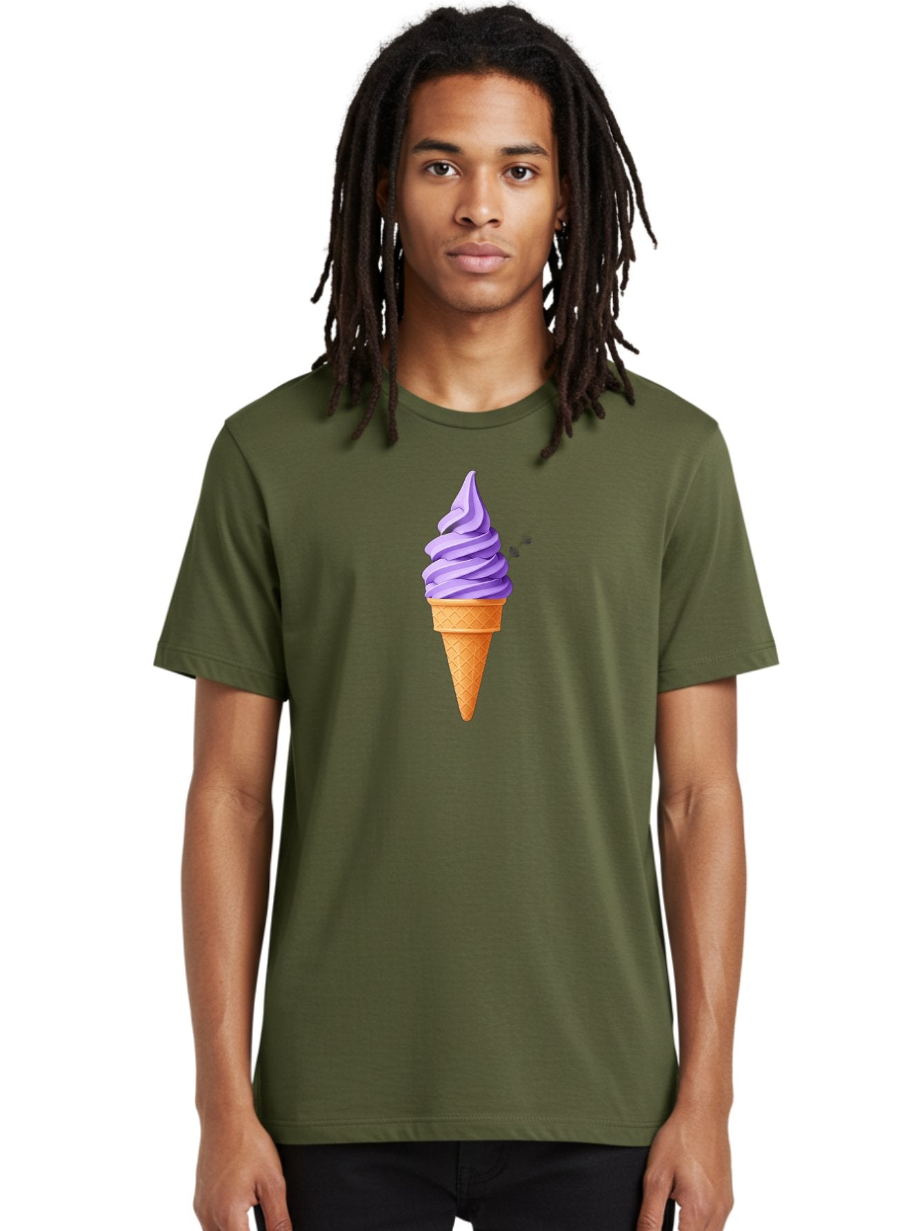 Purple-Ice-Cream Men'S Graphic Tee, 100% Cotton, Comfortable Casual Summer Wear, Machine Washable, Soft-Serve Ice Cream Cone, Purple Ice Cream, Waffle Cone, Sweet Treat, Frozen Dessert, Spiral Design, Summer Snack, Ice Cream Lover, Bab265 19