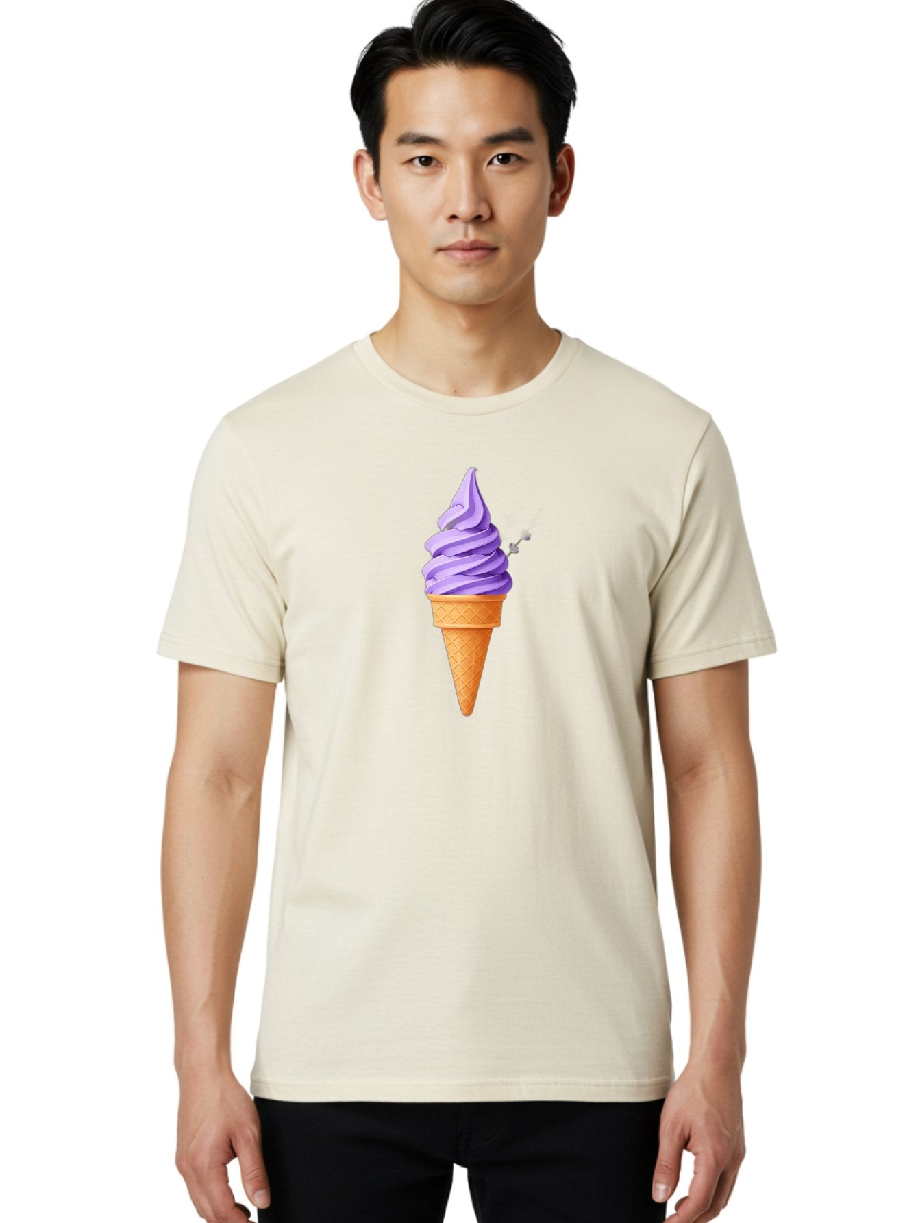 Purple-Ice-Cream Men'S Graphic Tee, 100% Cotton, Comfortable Casual Summer Wear, Machine Washable, Soft-Serve Ice Cream Cone, Purple Ice Cream, Waffle Cone, Sweet Treat, Frozen Dessert, Spiral Design, Summer Snack, Ice Cream Lover, Bab265 20