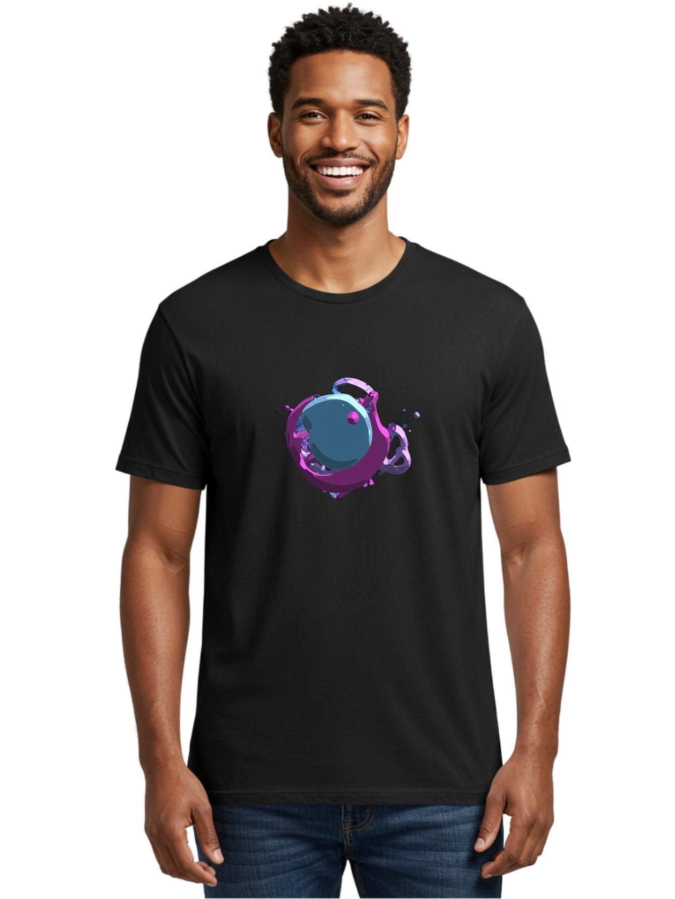 Purple-Liquid-Sphere Men'S Graphic Tee, 100% Cotton, Comfortable Casual Summer Wear, Machine Washable, Molten Sphere, 3D Rendering, Purple Color Scheme, Abstract Art, Liquid Metal, Futuristic Design, Digital Artwork, Modern Graphics Bab266 28