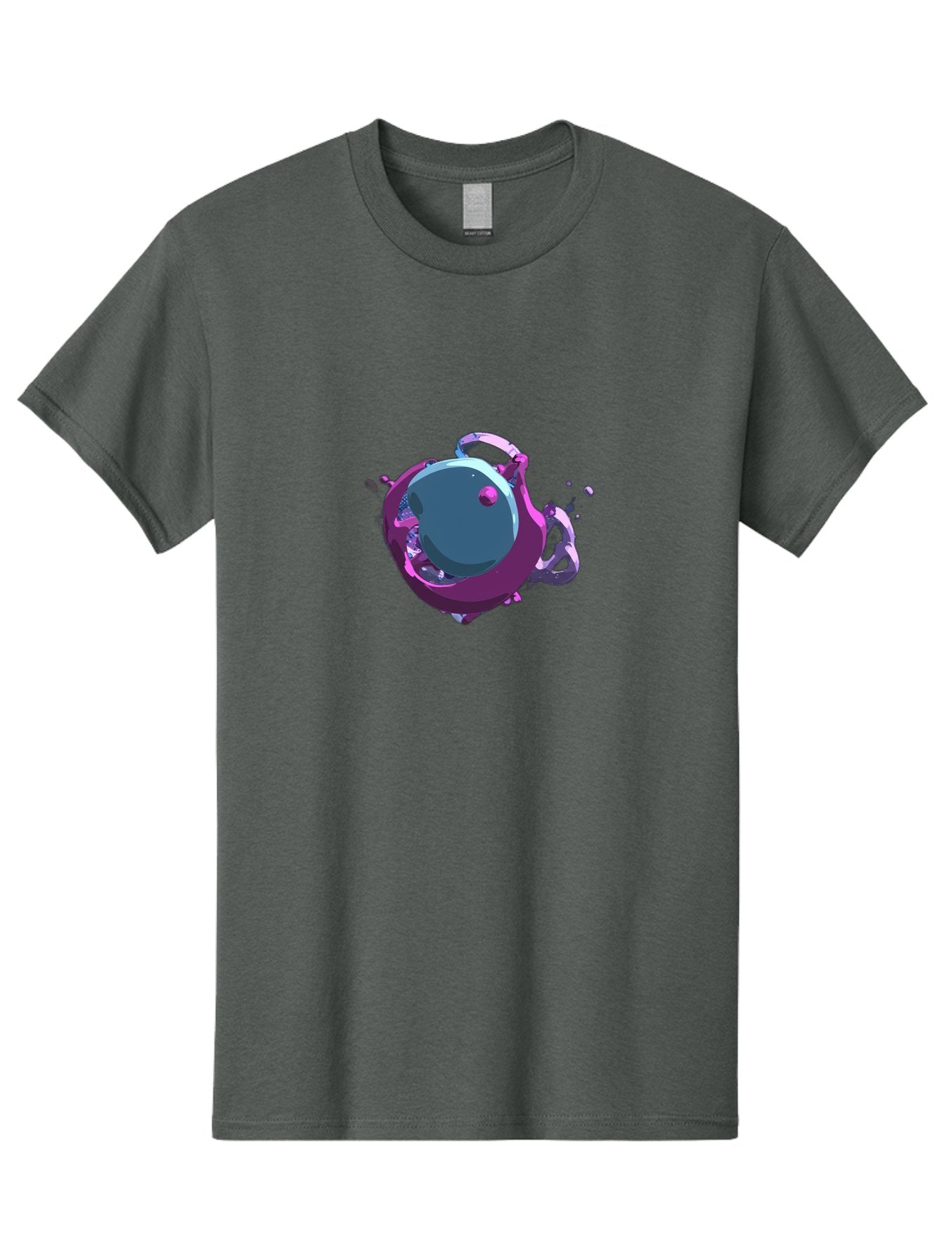 Purple-Liquid-Sphere Men'S Graphic Tee, 100% Cotton, Comfortable Casual Summer Wear, Machine Washable, Molten Sphere, 3D Rendering, Purple Color Scheme, Abstract Art, Liquid Metal, Futuristic Design, Digital Artwork, Modern Graphics Bab266 11
