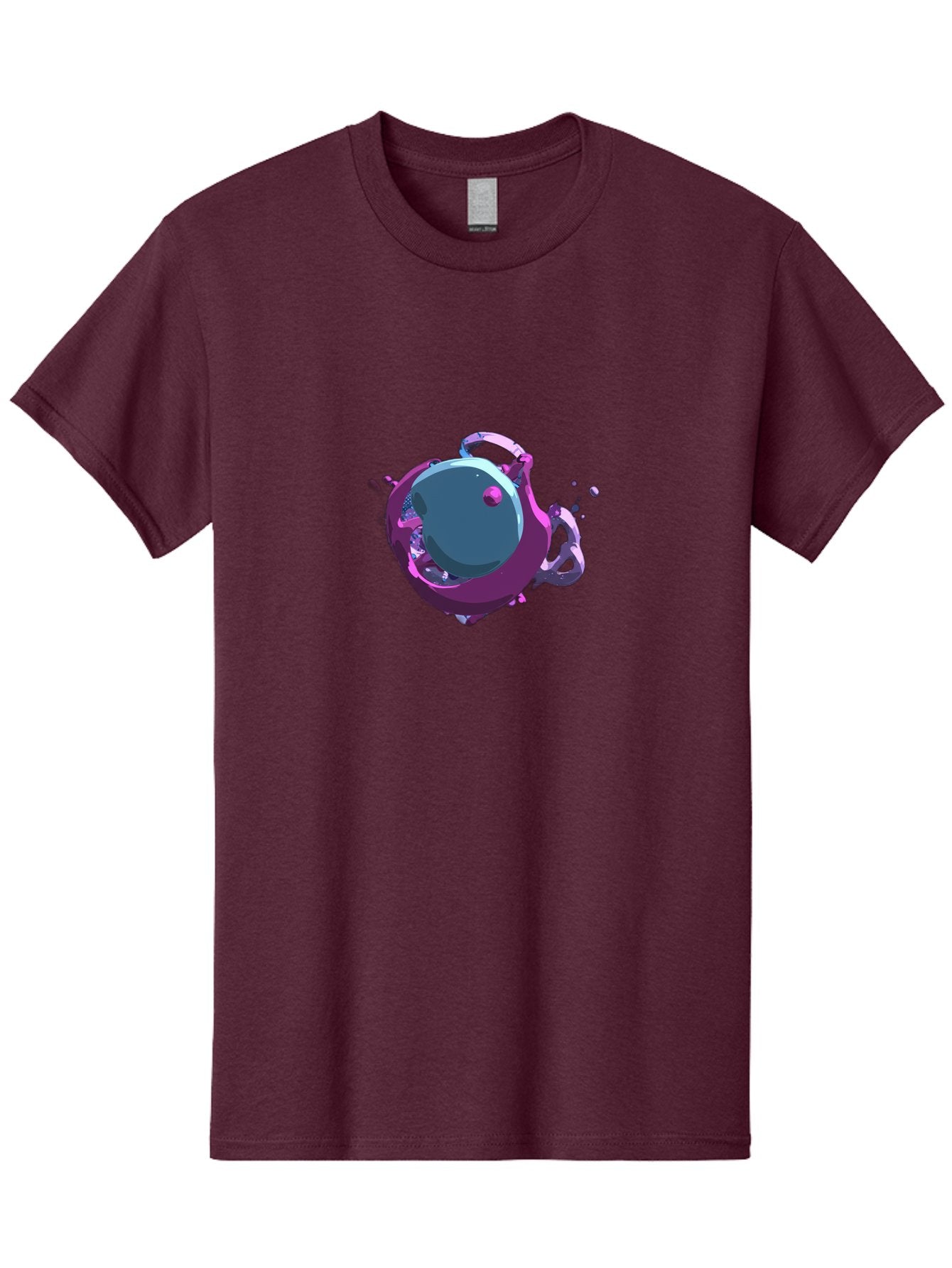 Purple-Liquid-Sphere Men'S Graphic Tee, 100% Cotton, Comfortable Casual Summer Wear, Machine Washable, Molten Sphere, 3D Rendering, Purple Color Scheme, Abstract Art, Liquid Metal, Futuristic Design, Digital Artwork, Modern Graphics Bab266 4