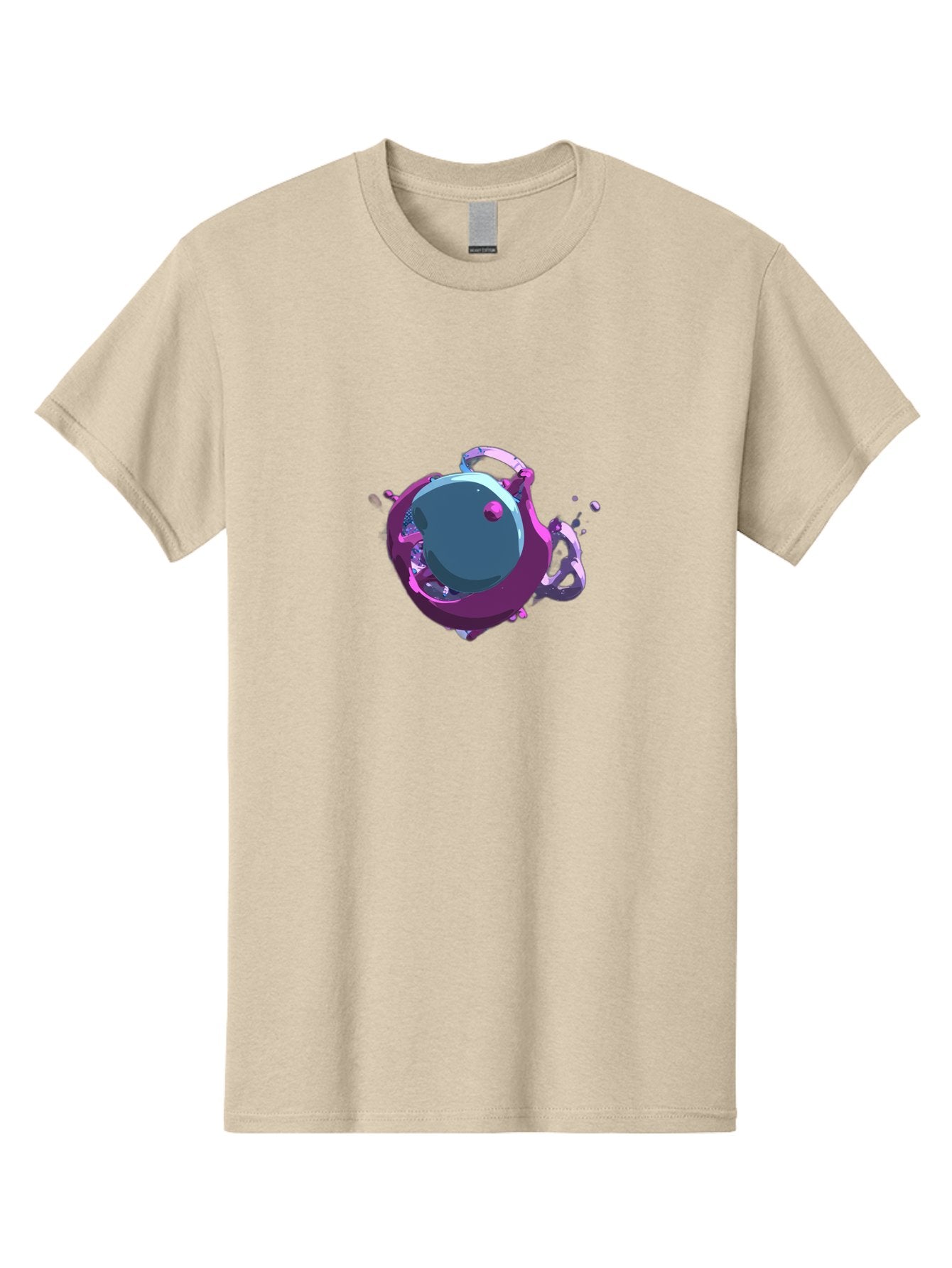 Purple-Liquid-Sphere Men'S Graphic Tee, 100% Cotton, Comfortable Casual Summer Wear, Machine Washable, Molten Sphere, 3D Rendering, Purple Color Scheme, Abstract Art, Liquid Metal, Futuristic Design, Digital Artwork, Modern Graphics Bab266