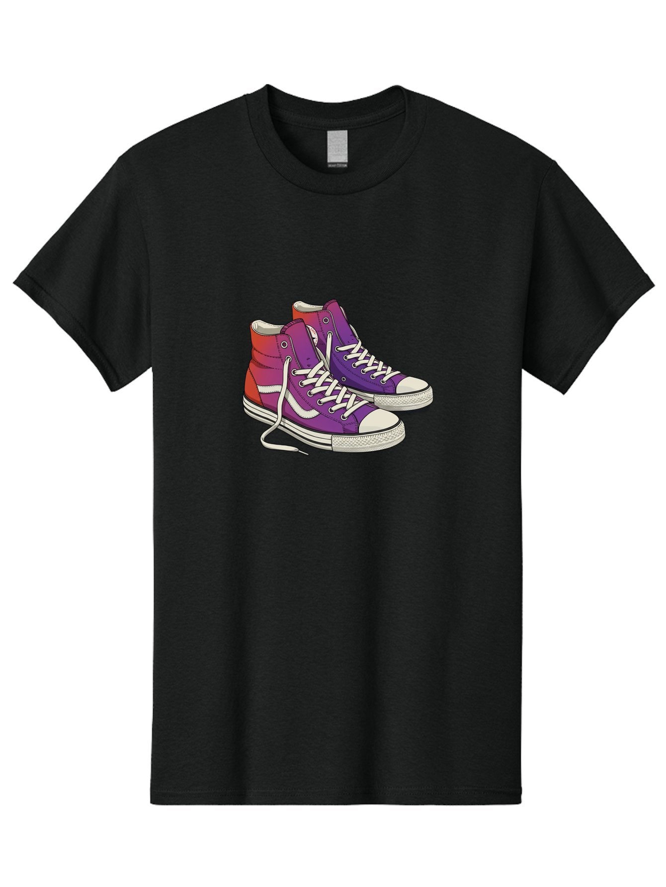 Purple-Sneakers Men'S Graphic Tee, 100% Cotton, Comfortable Casual Summer Wear, Machine Washable, Purple Sneakers, High-Top Shoes, White Laces, Canvas Sneakers, Fashion Footwear, Ombre Effect, Red To Purple Gradient Bab267 4