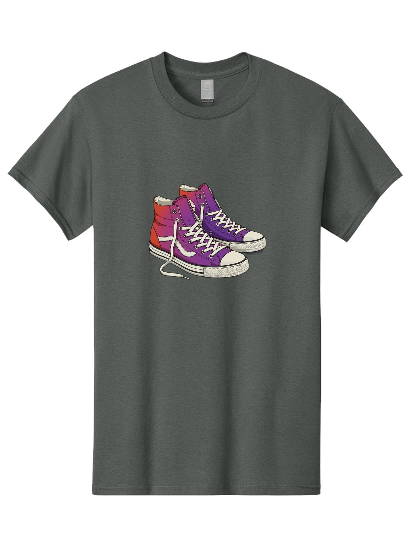 Purple-Sneakers Men'S Graphic Tee, 100% Cotton, Comfortable Casual Summer Wear, Machine Washable, Purple Sneakers, High-Top Shoes, White Laces, Canvas Sneakers, Fashion Footwear, Ombre Effect, Red To Purple Gradient Bab267 15