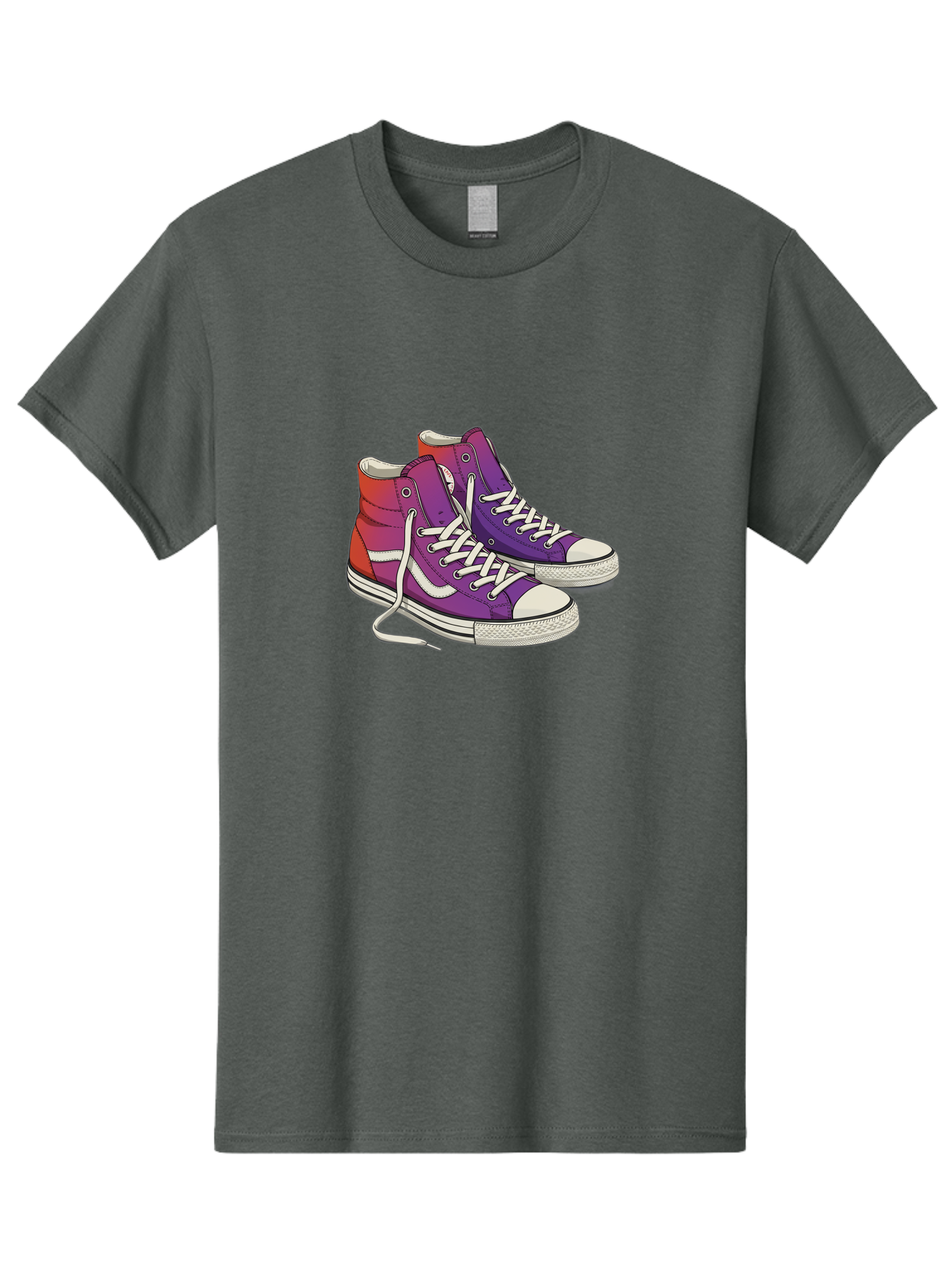 Purple-Sneakers Men'S Graphic Tee, 100% Cotton, Comfortable Casual Summer Wear, Machine Washable, Purple Sneakers, High-Top Shoes, White Laces, Canvas Sneakers, Fashion Footwear, Ombre Effect, Red To Purple Gradient Bab267