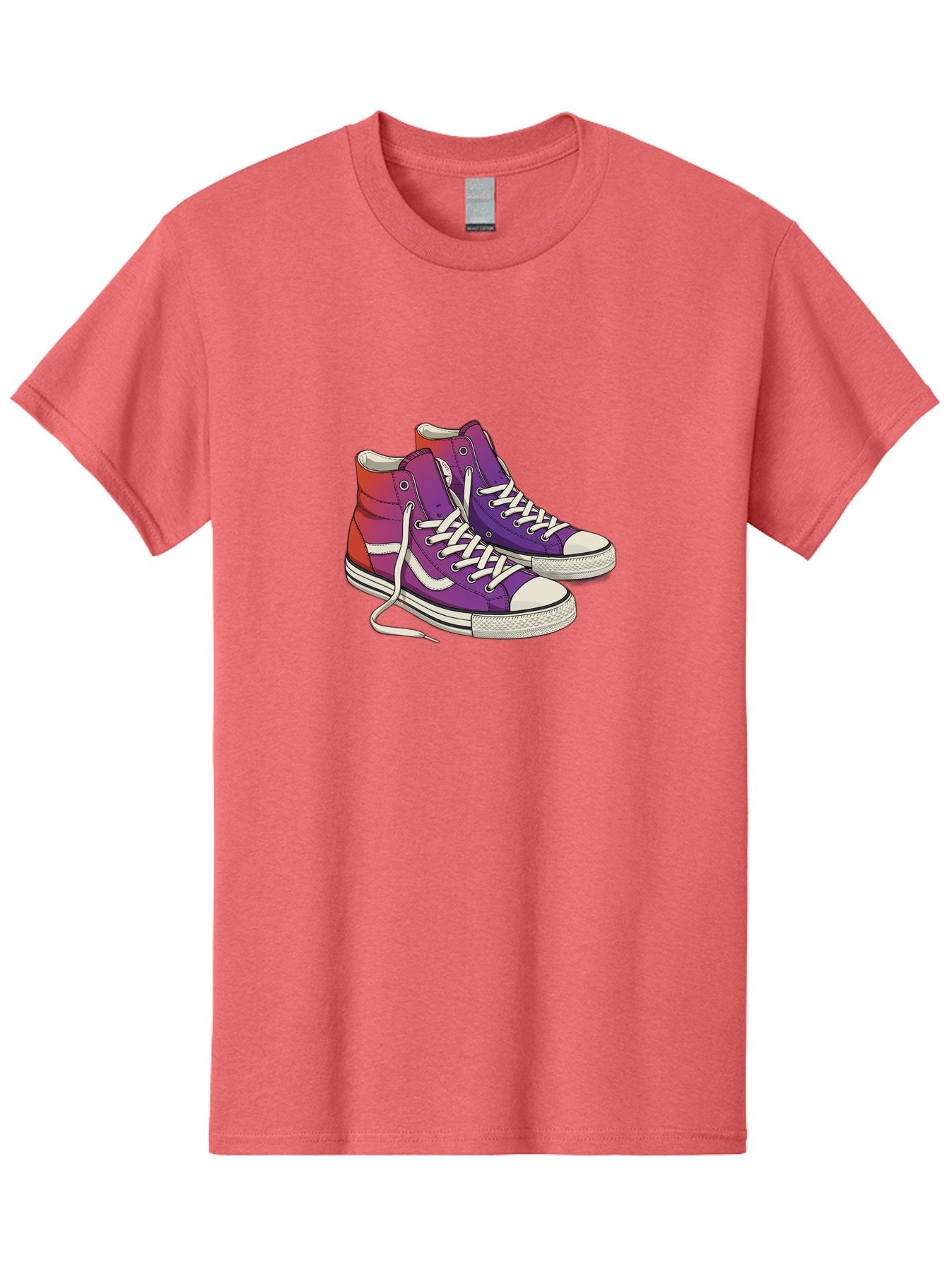 Purple-Sneakers Men'S Graphic Tee, 100% Cotton, Comfortable Casual Summer Wear, Machine Washable, Purple Sneakers, High-Top Shoes, White Laces, Canvas Sneakers, Fashion Footwear, Ombre Effect, Red To Purple Gradient Bab267 14