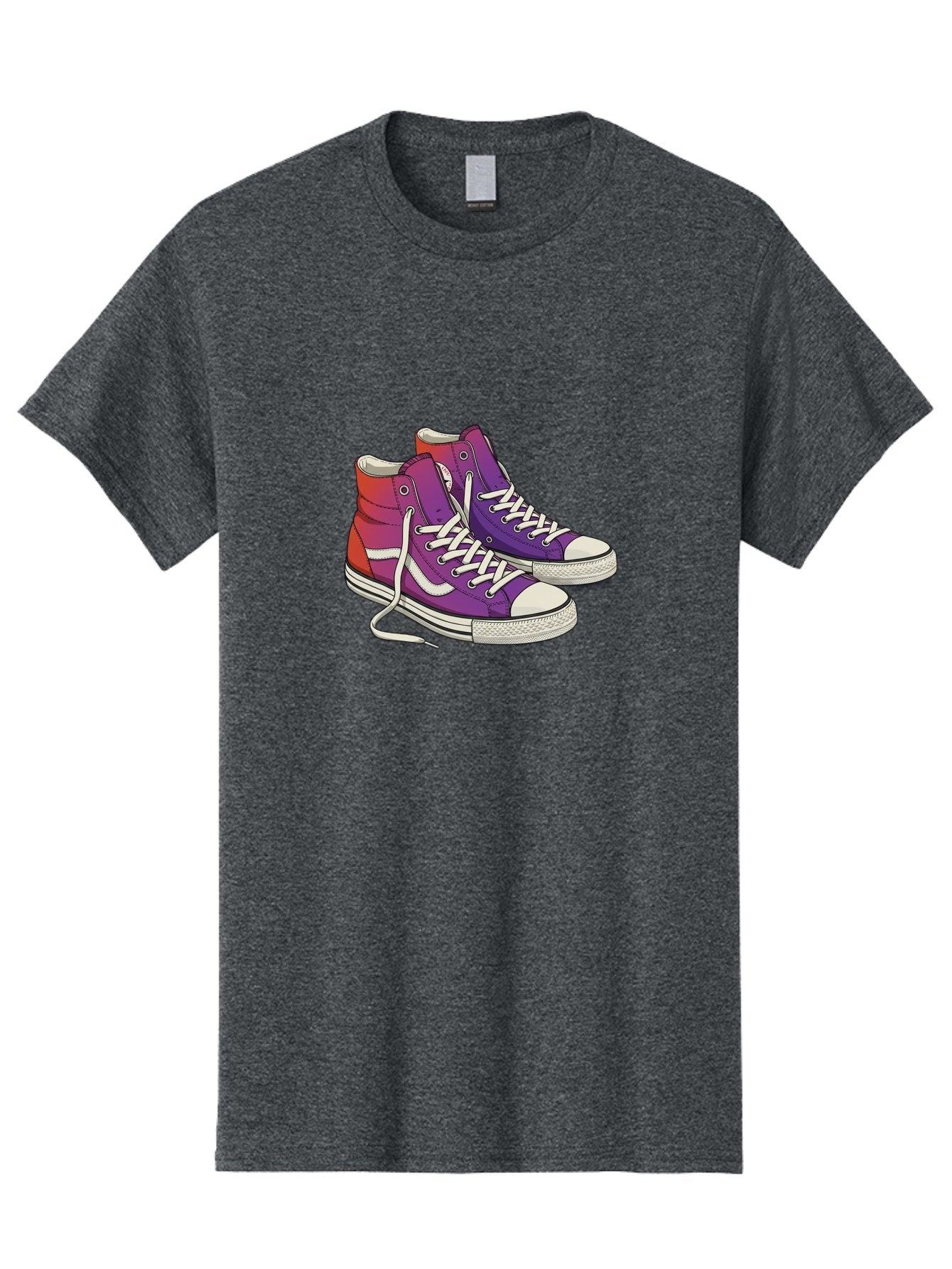 Purple-Sneakers Men'S Graphic Tee, 100% Cotton, Comfortable Casual Summer Wear, Machine Washable, Purple Sneakers, High-Top Shoes, White Laces, Canvas Sneakers, Fashion Footwear, Ombre Effect, Red To Purple Gradient Bab267