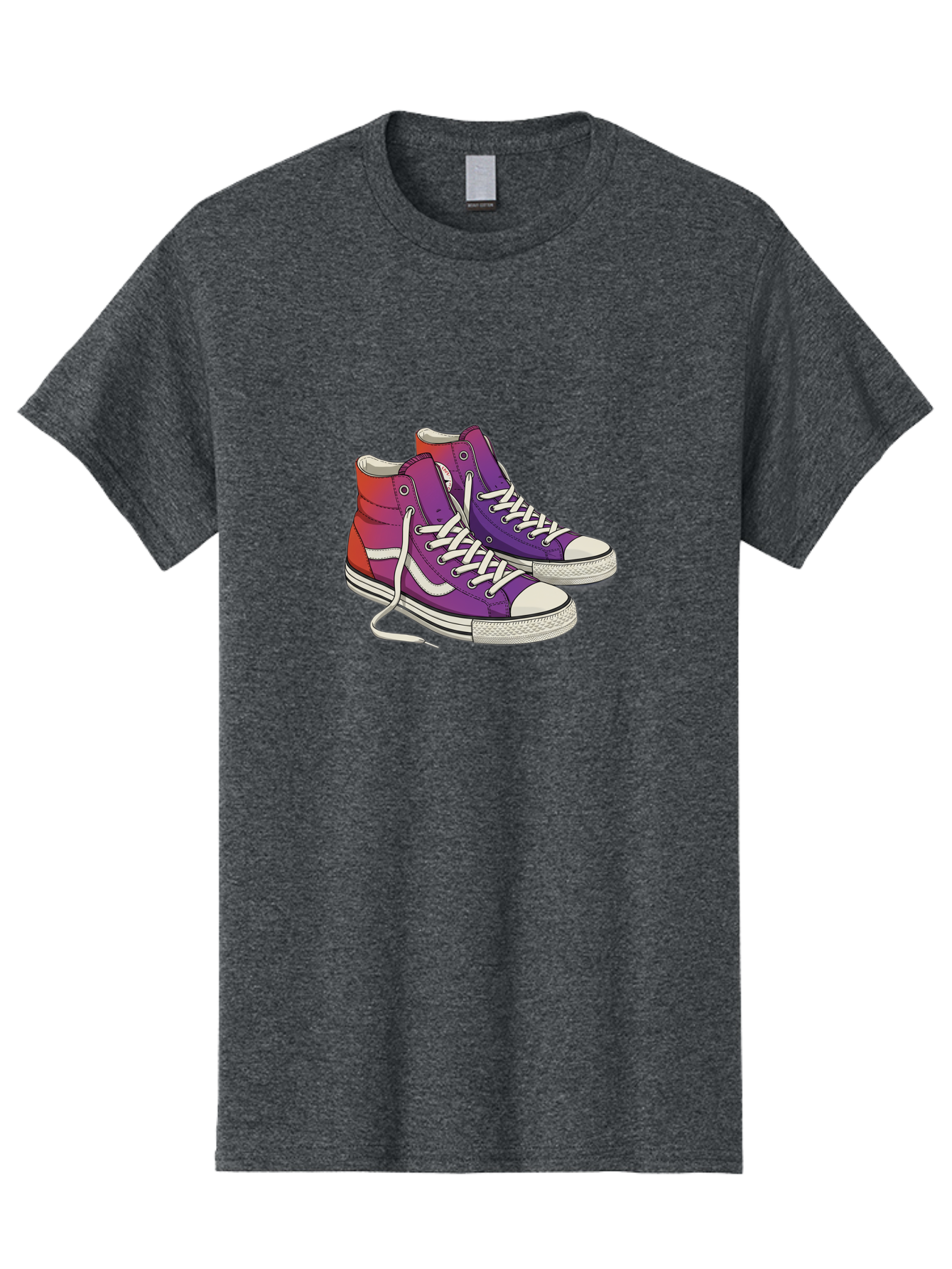Purple-Sneakers Men'S Graphic Tee, 100% Cotton, Comfortable Casual Summer Wear, Machine Washable, Purple Sneakers, High-Top Shoes, White Laces, Canvas Sneakers, Fashion Footwear, Ombre Effect, Red To Purple Gradient Bab267 21