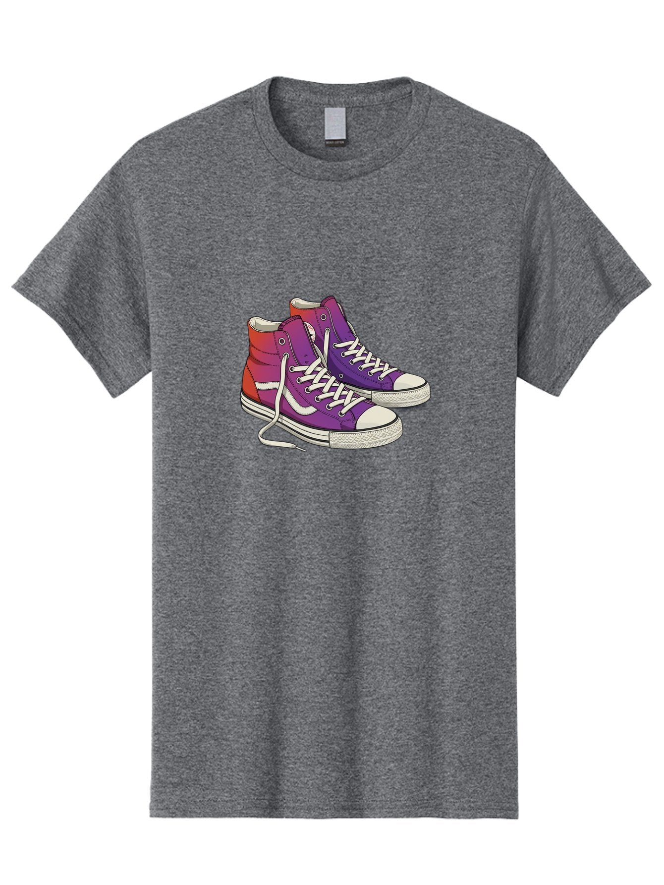 Purple-Sneakers Men'S Graphic Tee, 100% Cotton, Comfortable Casual Summer Wear, Machine Washable, Purple Sneakers, High-Top Shoes, White Laces, Canvas Sneakers, Fashion Footwear, Ombre Effect, Red To Purple Gradient Bab267 10