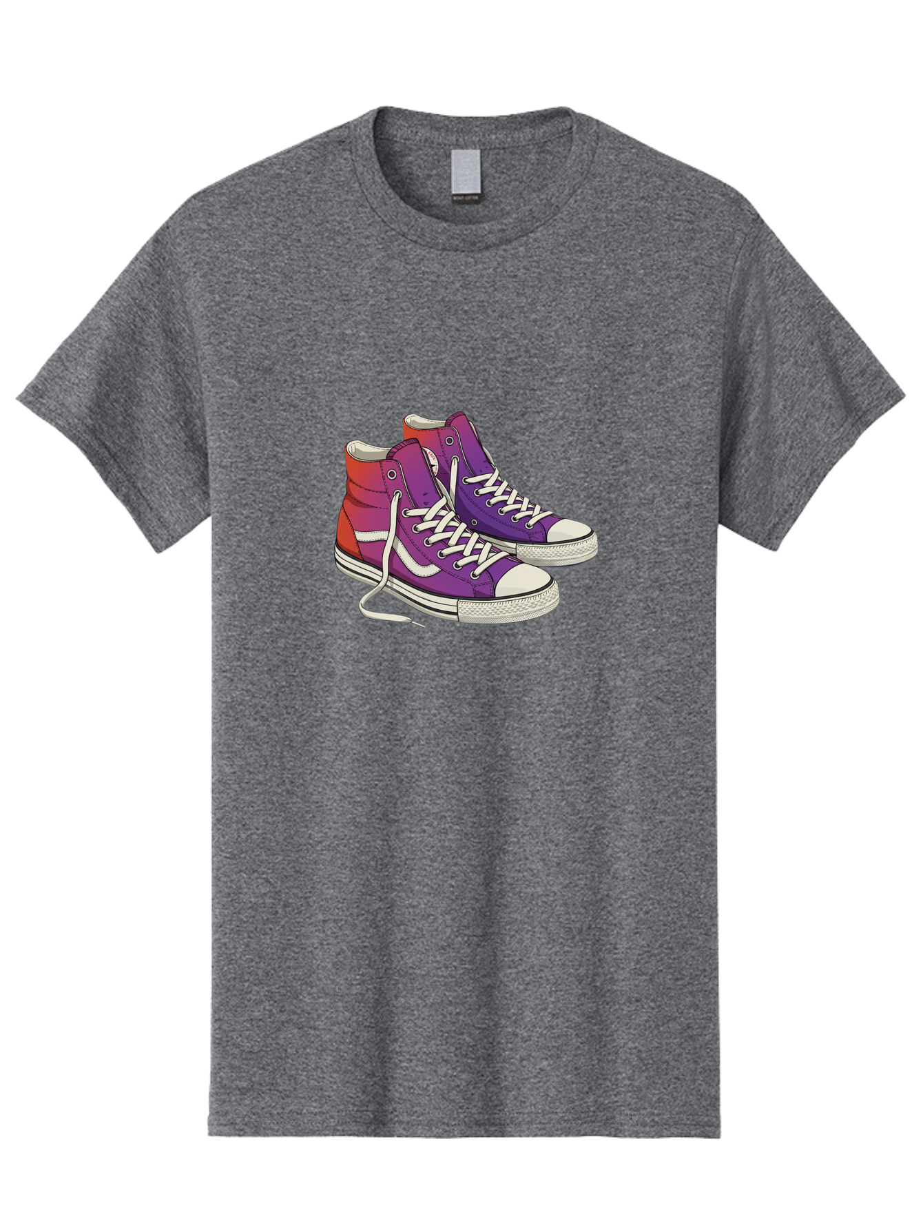 Purple-Sneakers Men'S Graphic Tee, 100% Cotton, Comfortable Casual Summer Wear, Machine Washable, Purple Sneakers, High-Top Shoes, White Laces, Canvas Sneakers, Fashion Footwear, Ombre Effect, Red To Purple Gradient Bab267 27