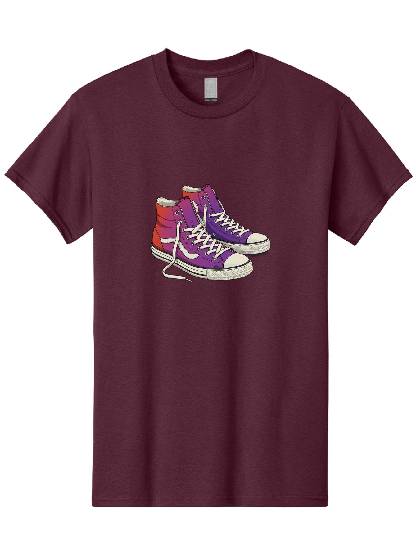 Purple-Sneakers Men'S Graphic Tee, 100% Cotton, Comfortable Casual Summer Wear, Machine Washable, Purple Sneakers, High-Top Shoes, White Laces, Canvas Sneakers, Fashion Footwear, Ombre Effect, Red To Purple Gradient Bab267 13