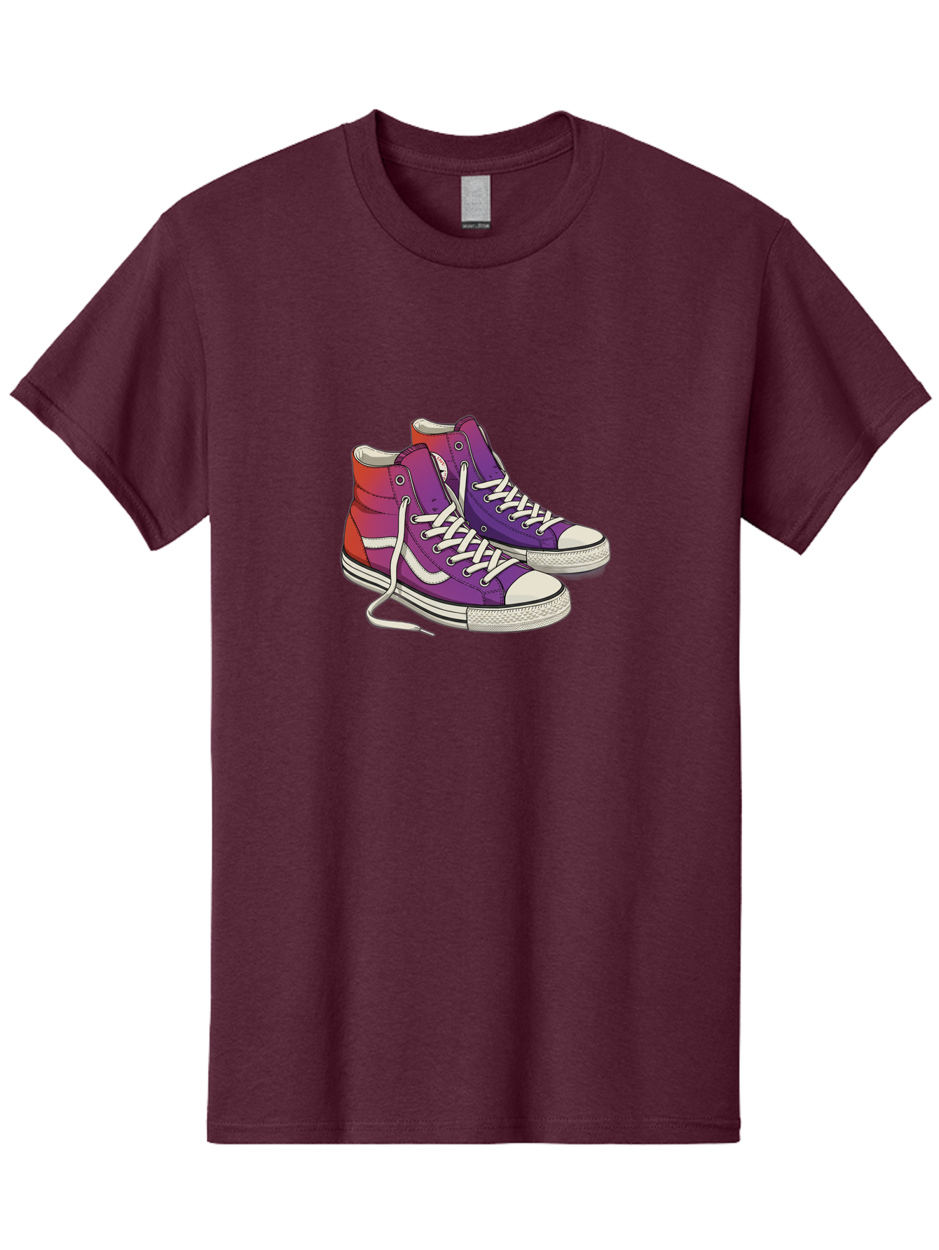 Purple-Sneakers Men'S Graphic Tee, 100% Cotton, Comfortable Casual Summer Wear, Machine Washable, Purple Sneakers, High-Top Shoes, White Laces, Canvas Sneakers, Fashion Footwear, Ombre Effect, Red To Purple Gradient Bab267 29