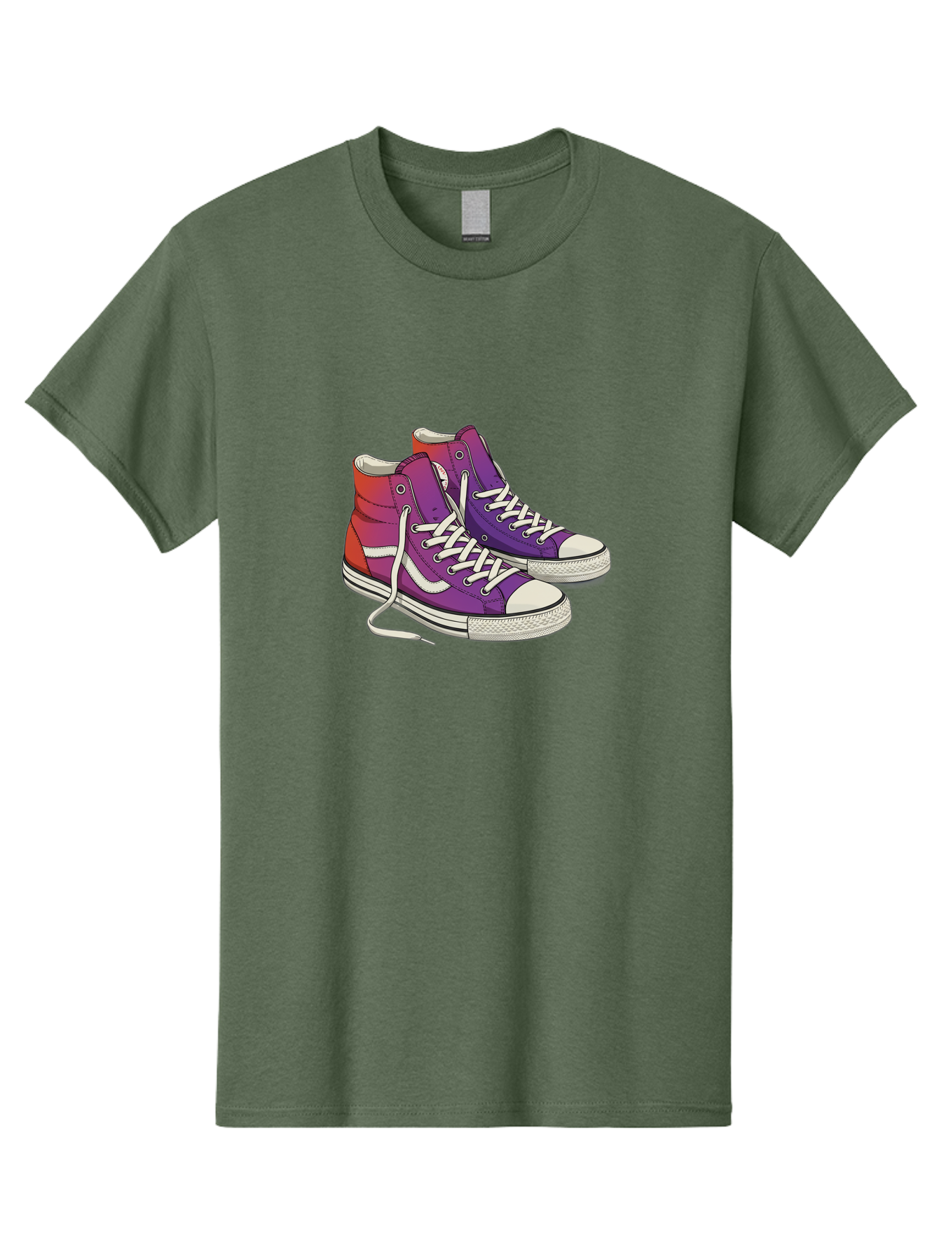 Purple-Sneakers Men'S Graphic Tee, 100% Cotton, Comfortable Casual Summer Wear, Machine Washable, Purple Sneakers, High-Top Shoes, White Laces, Canvas Sneakers, Fashion Footwear, Ombre Effect, Red To Purple Gradient Bab267 9