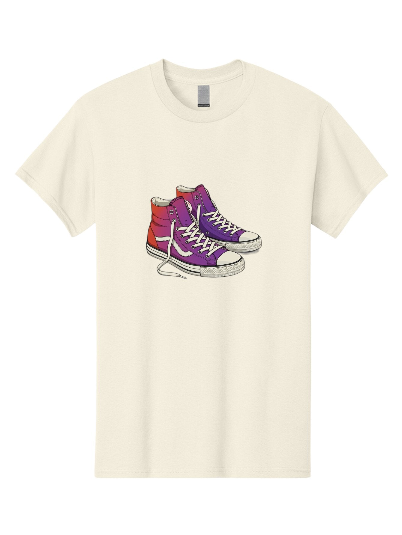 Purple-Sneakers Men'S Graphic Tee, 100% Cotton, Comfortable Casual Summer Wear, Machine Washable, Purple Sneakers, High-Top Shoes, White Laces, Canvas Sneakers, Fashion Footwear, Ombre Effect, Red To Purple Gradient Bab267 11