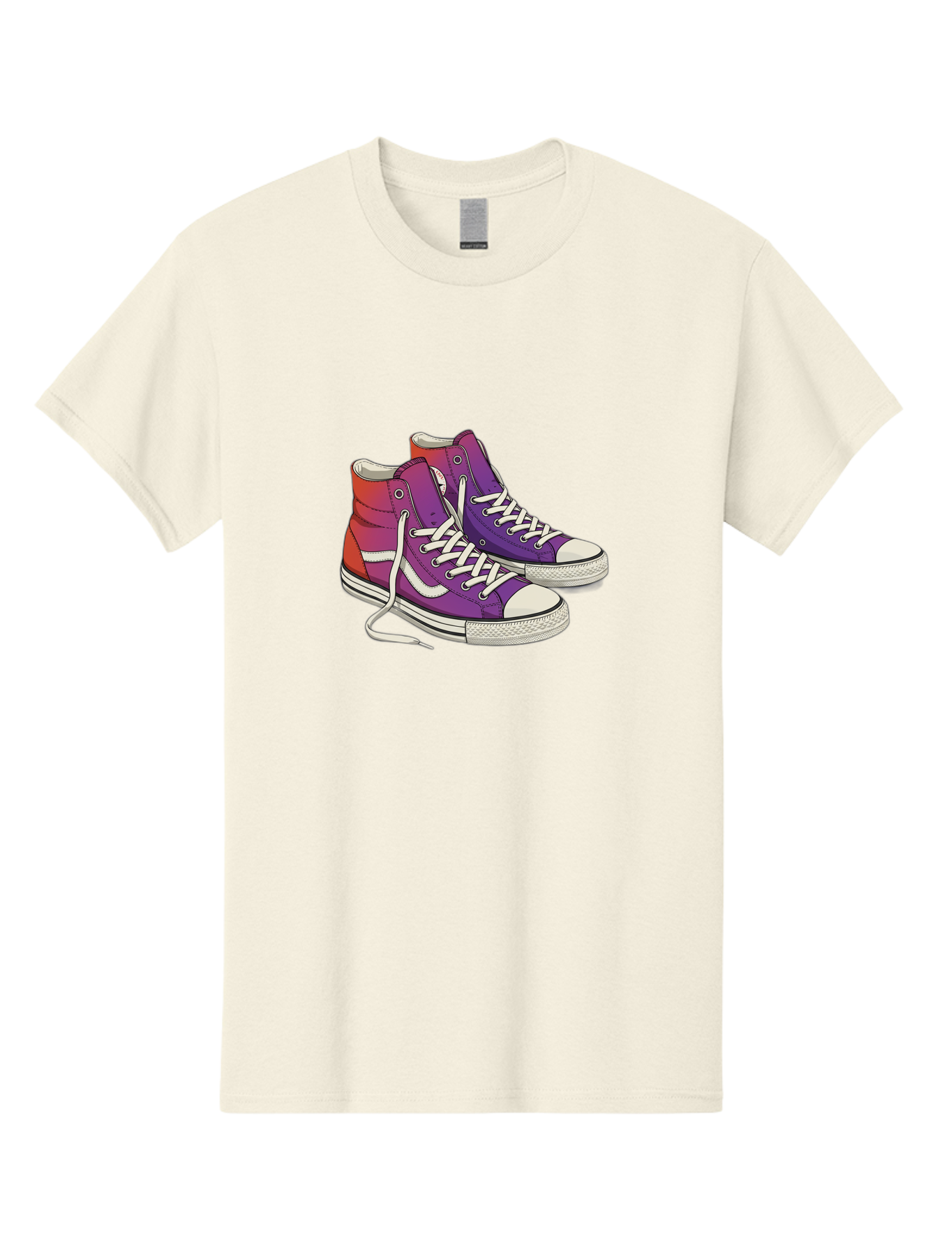 Purple-Sneakers Men'S Graphic Tee, 100% Cotton, Comfortable Casual Summer Wear, Machine Washable, Purple Sneakers, High-Top Shoes, White Laces, Canvas Sneakers, Fashion Footwear, Ombre Effect, Red To Purple Gradient Bab267 7