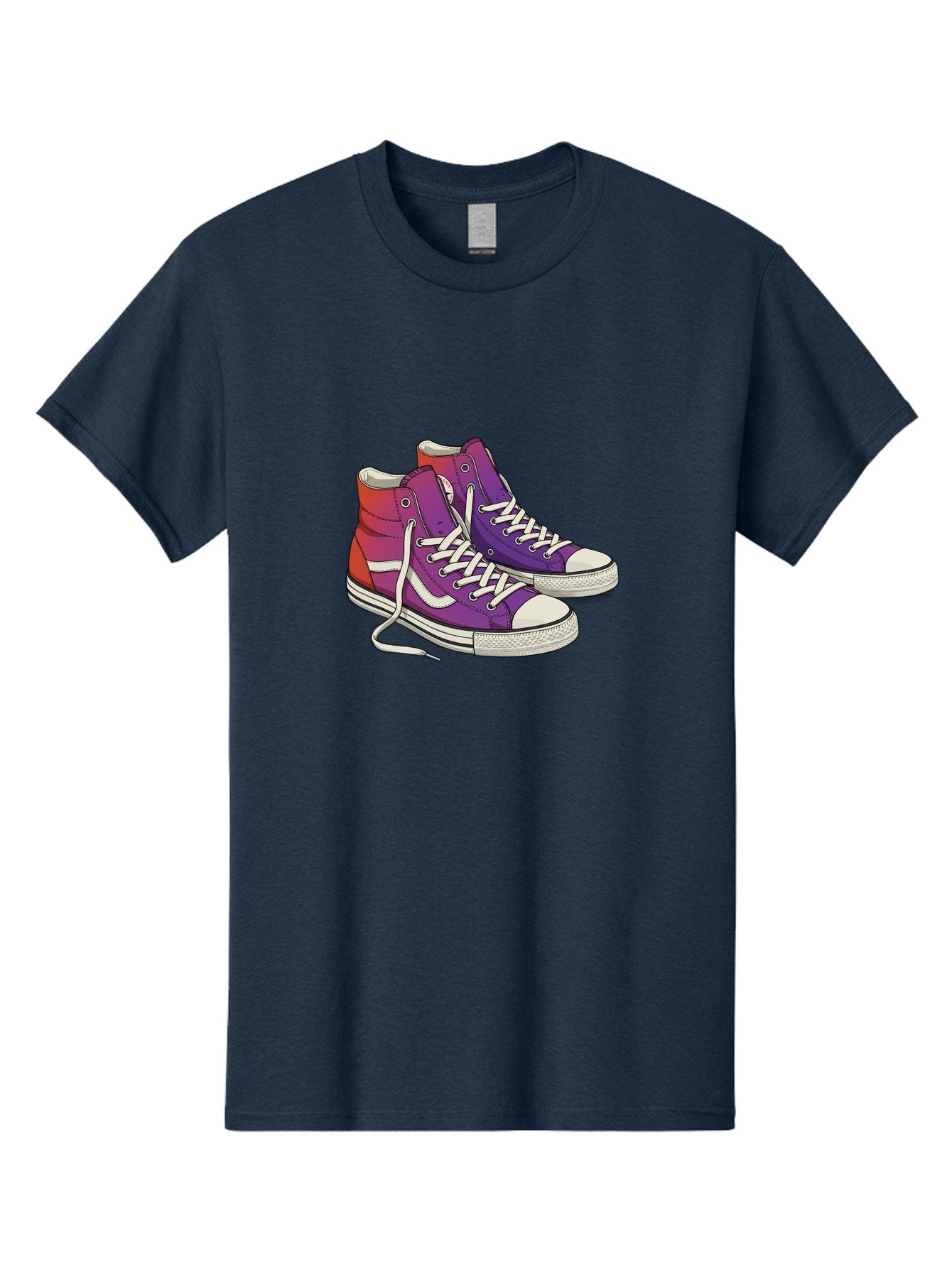 Purple-Sneakers Men'S Graphic Tee, 100% Cotton, Comfortable Casual Summer Wear, Machine Washable, Purple Sneakers, High-Top Shoes, White Laces, Canvas Sneakers, Fashion Footwear, Ombre Effect, Red To Purple Gradient Bab267 12