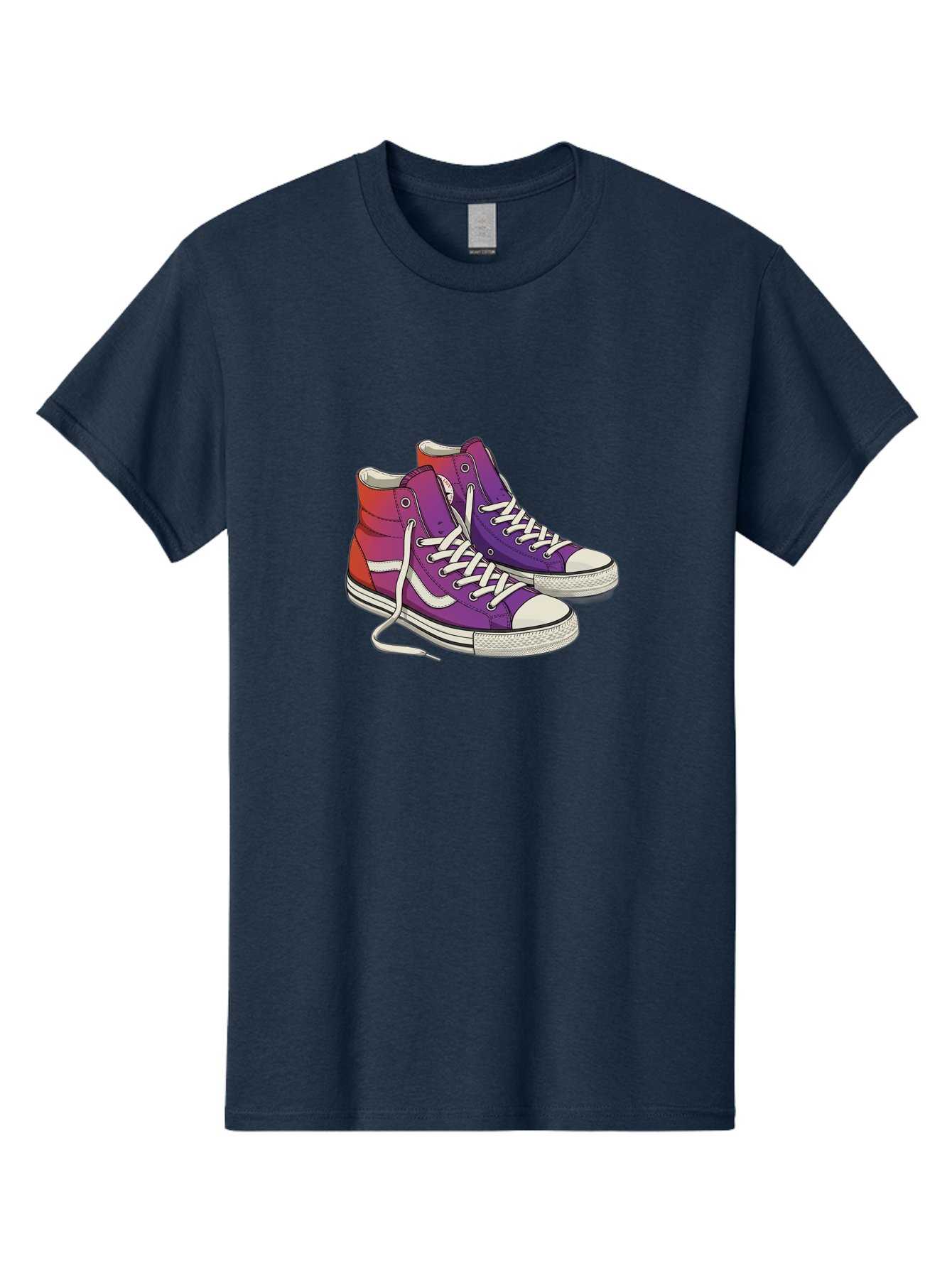 Purple-Sneakers Men'S Graphic Tee, 100% Cotton, Comfortable Casual Summer Wear, Machine Washable, Purple Sneakers, High-Top Shoes, White Laces, Canvas Sneakers, Fashion Footwear, Ombre Effect, Red To Purple Gradient Bab267 5